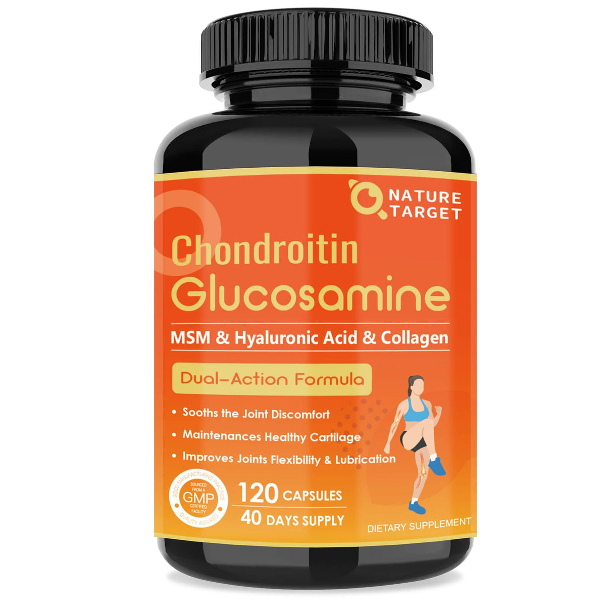 NATURE TARGET Glucosamine Chondroitine en bouteille: soutien articulations et mobilité au quotidien.