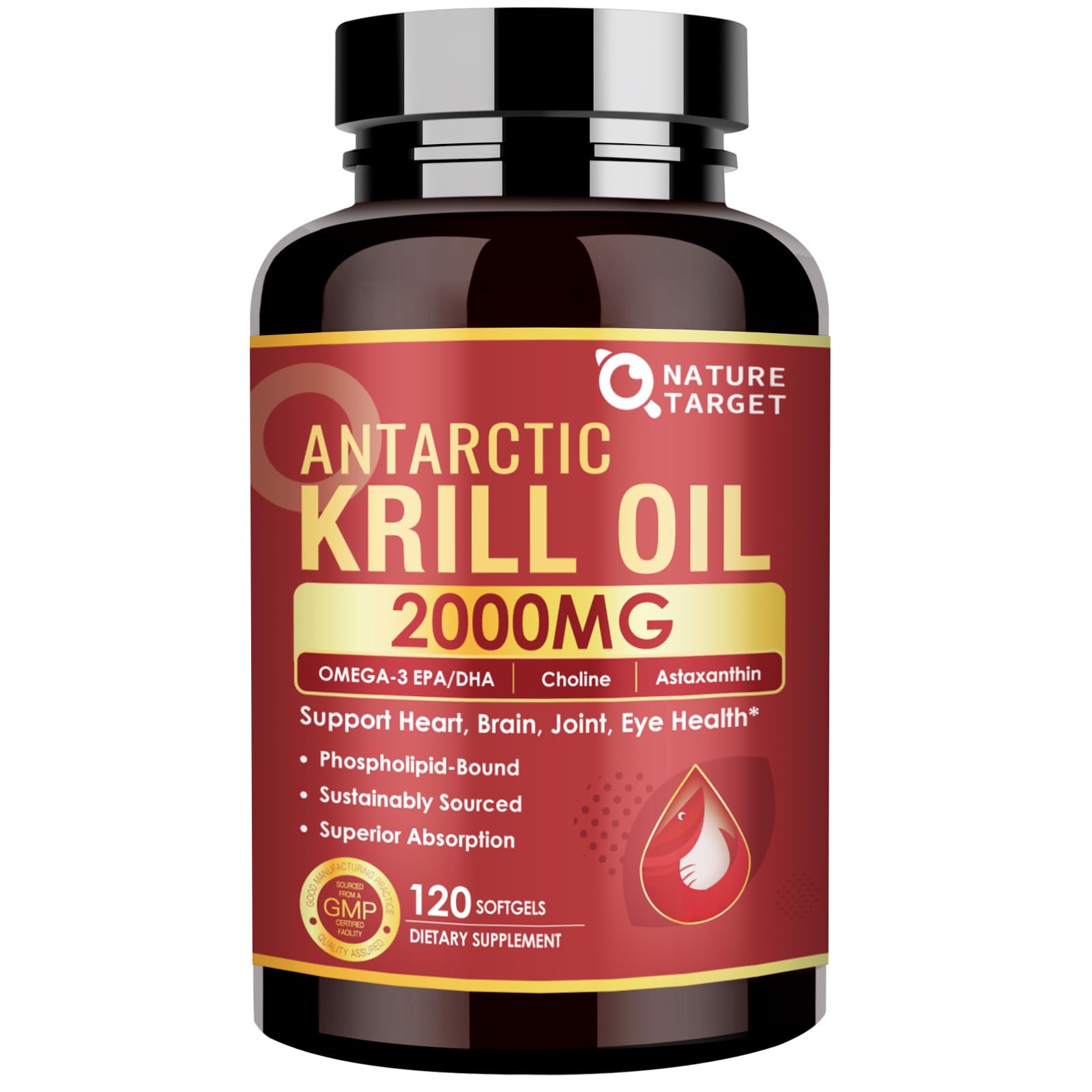 Nature Target huile krill 2000 mg en bouteille pour un apport quotidien