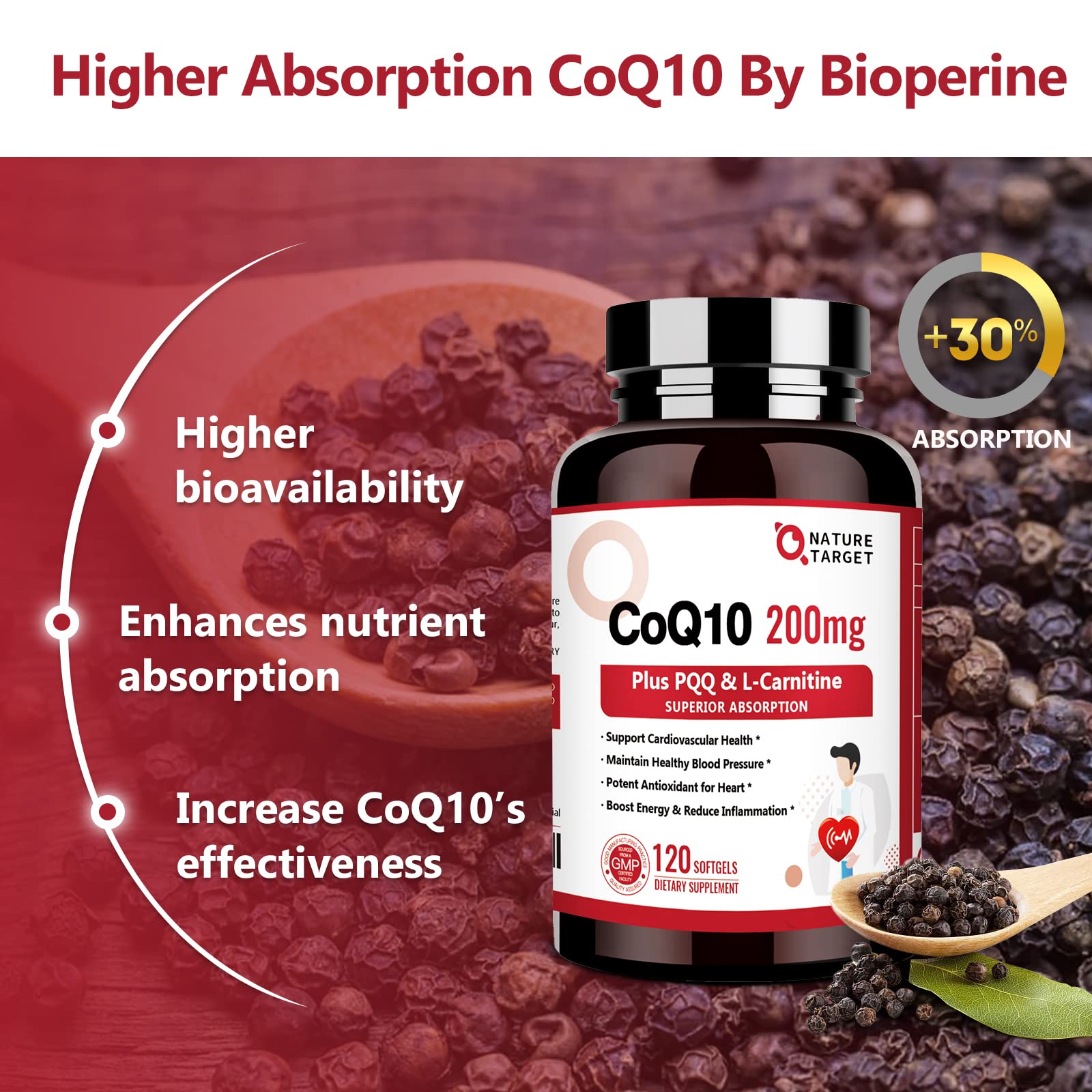 Nature Target CoQ10: soutien immunitaire et énergie cellulaire grâce aux nutriments.
