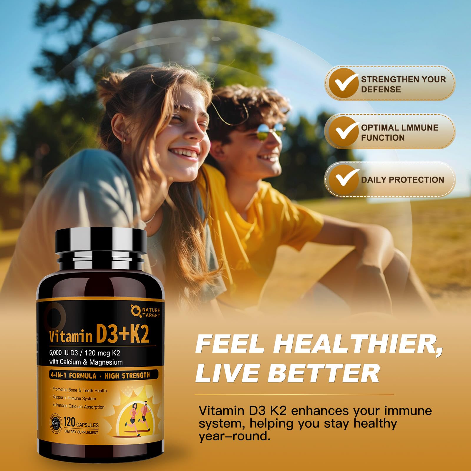 NATURE TARGET Vitamine D3 K2 - renforcement immunitaire quotidien possible