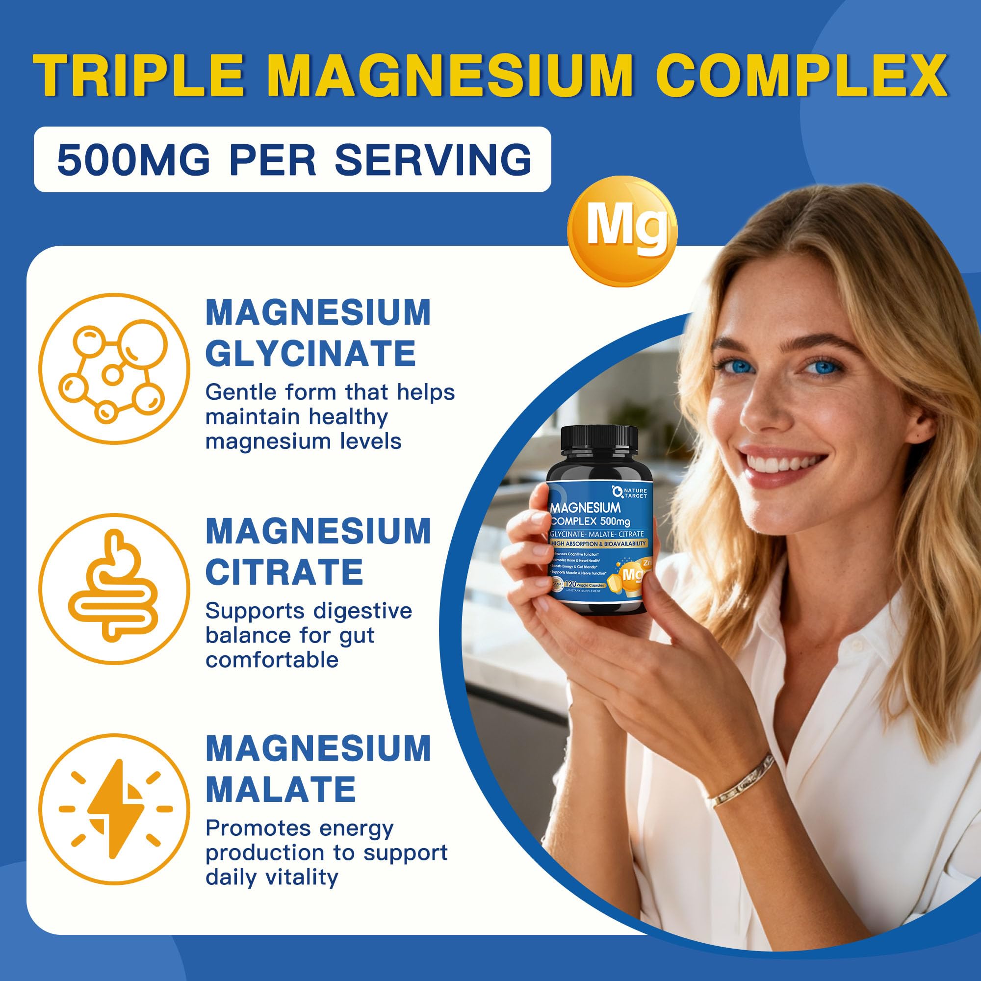 Nature Target Magnésium Complex – gelules: prise pratique pour récupération et confort digestif.