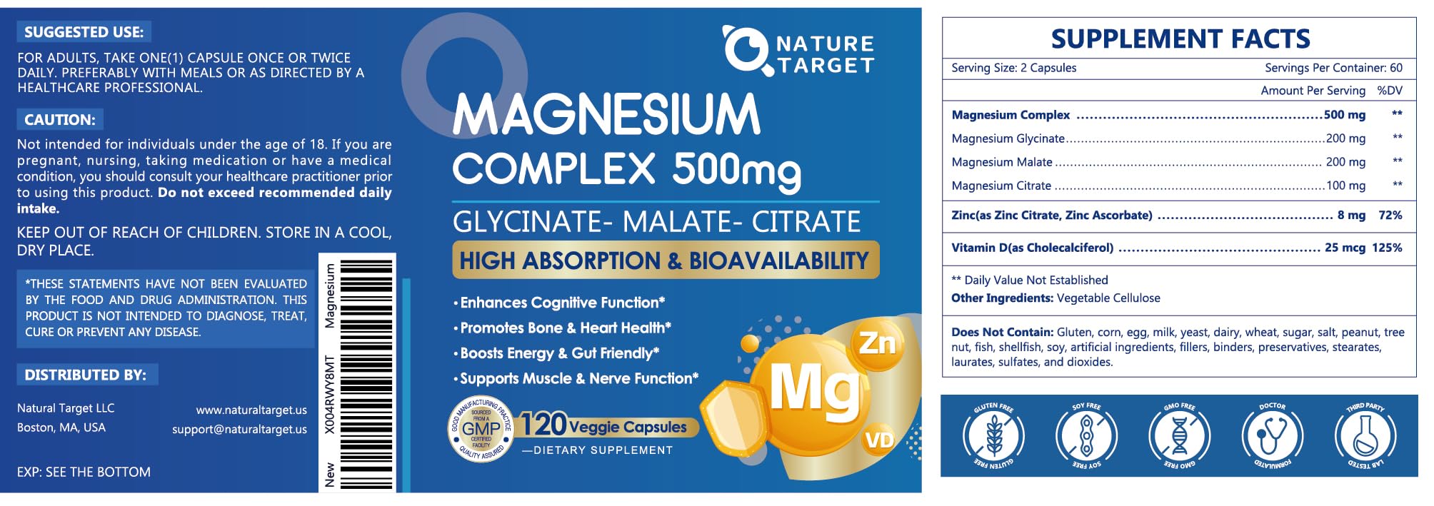 Nature Target Magnésium Complex – ingrédients naturels et vegan: sans ingrédients artificiels.
