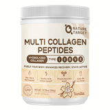 Nature Target Multi Collagene vanille, flacon, soutien potentiel peau et cheveux.