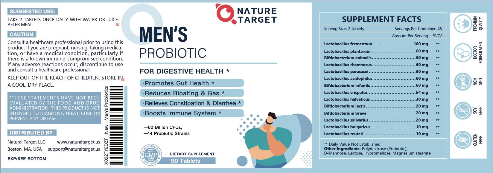 Soutien potentiel pour digestion et immunité, Nature Target Probiotics pour hommes.