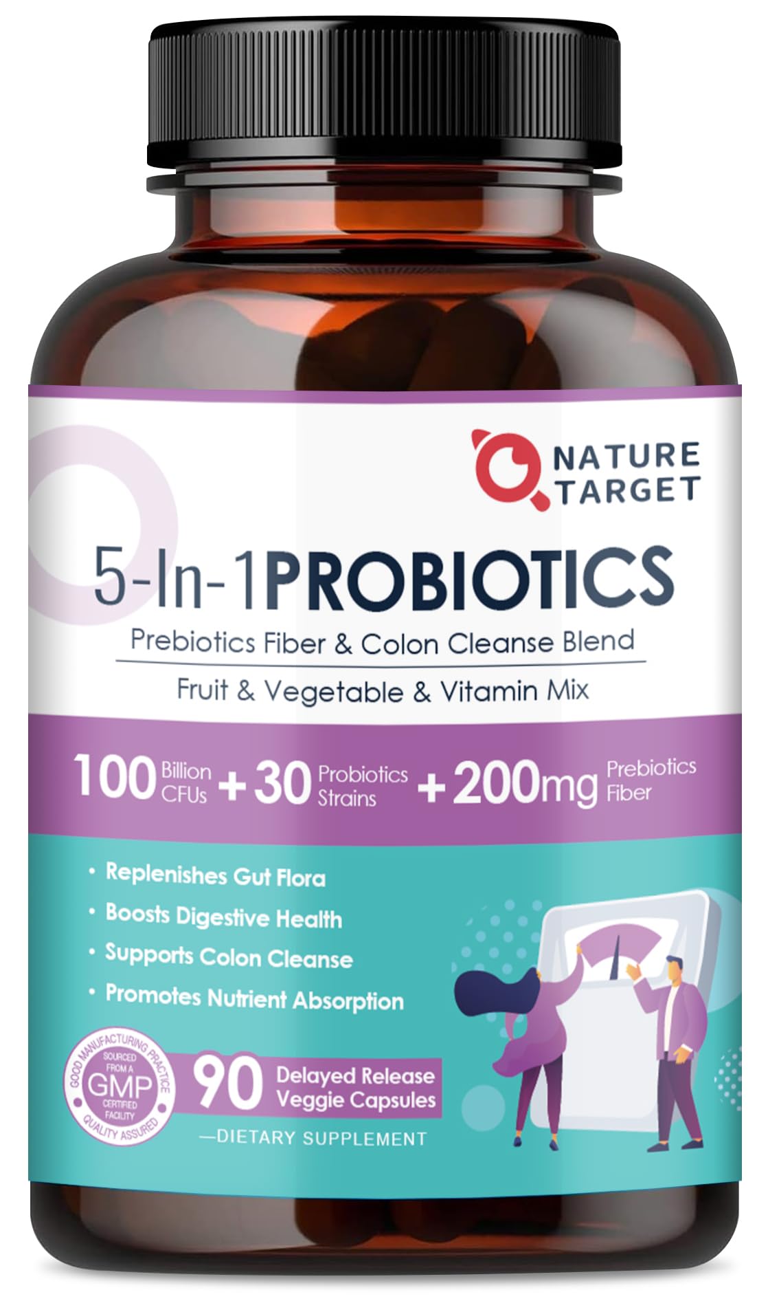 Nature Target Probiotiques bouteille: soutien digestif quotidien sans réfrigération