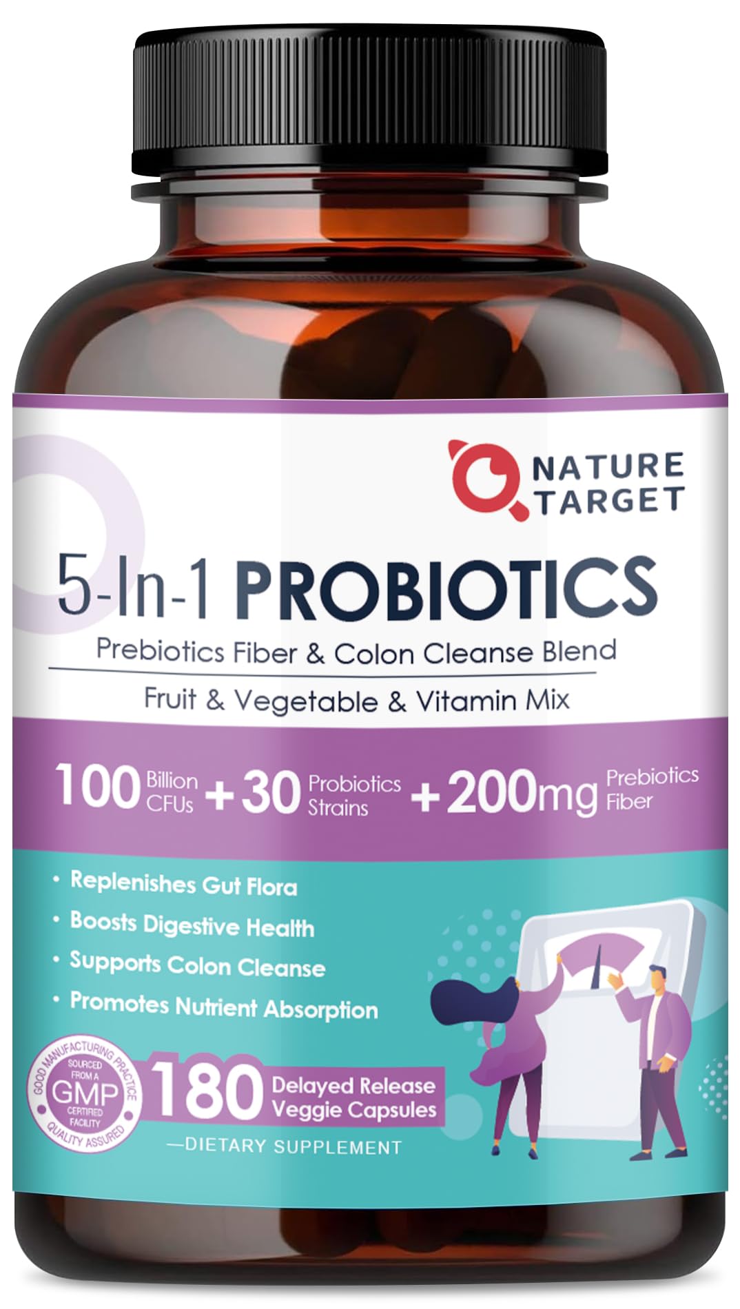 Nature Target Probiotiques - bouteille: soutien digestif quotidien et équilibre intestinal.