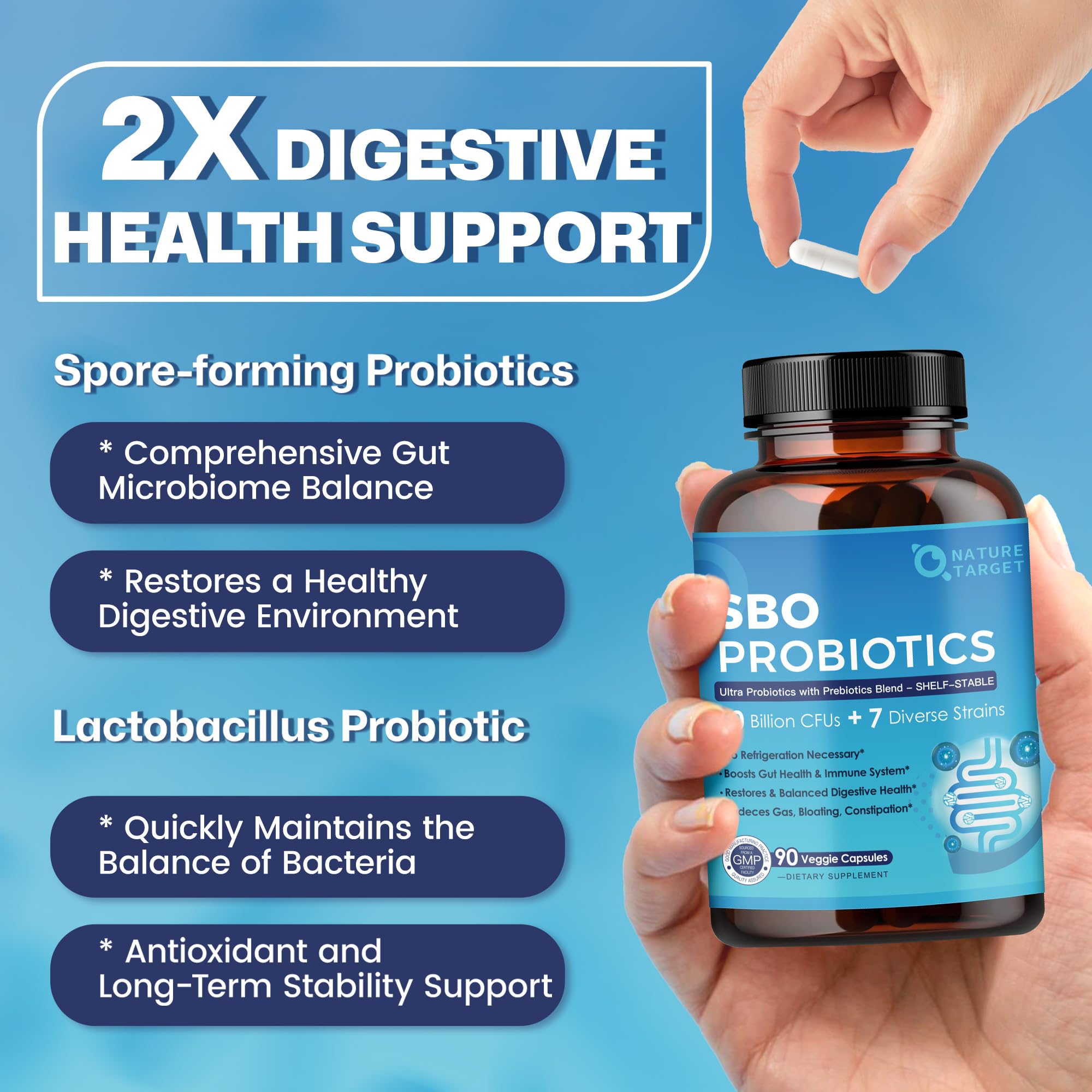 Nature Target Probiotiques – capsules vegetales faciles a avaler pour routine quotidienne