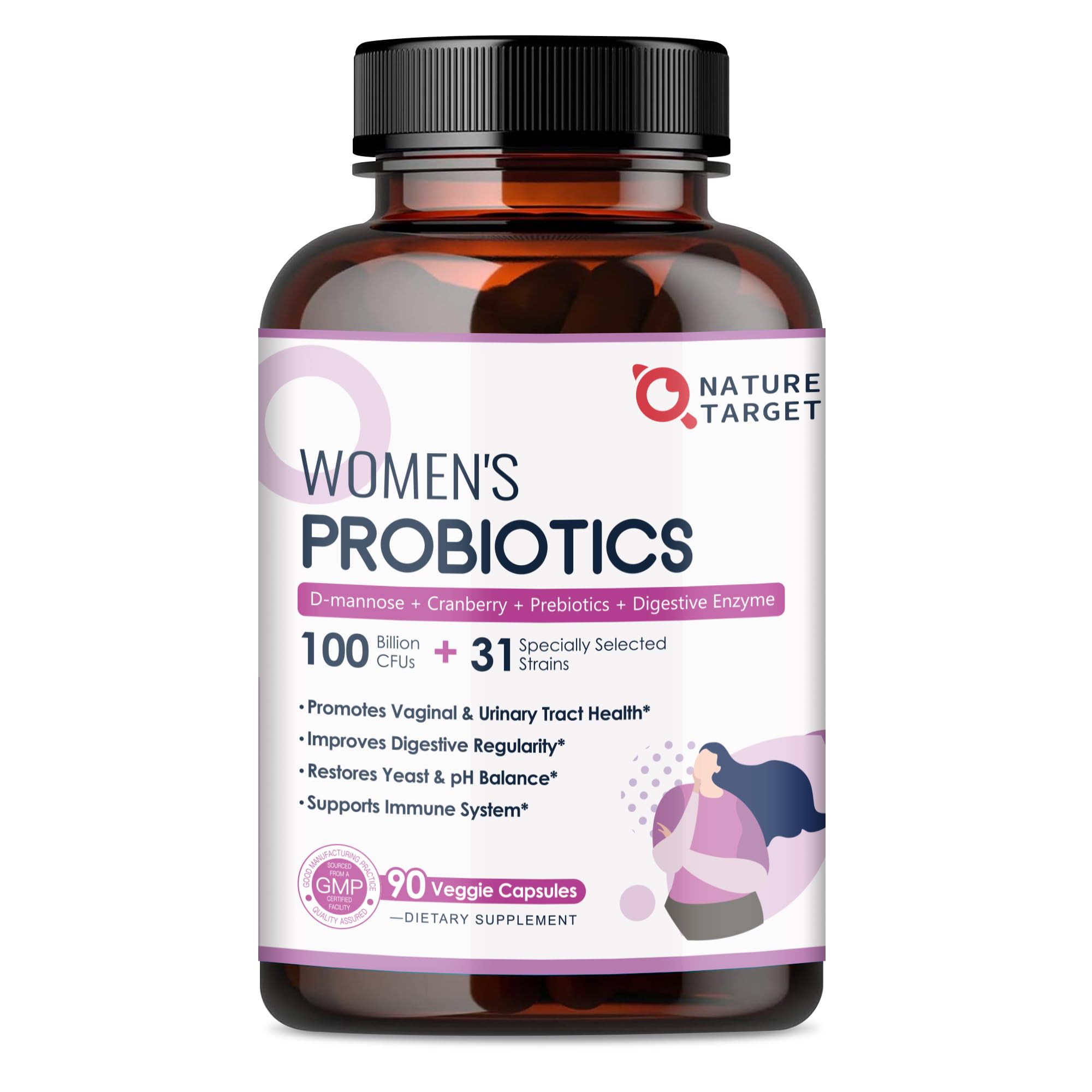 NATURE TARGET Probiotiques pour femmes, bouteille de 90 capsules, format pratique