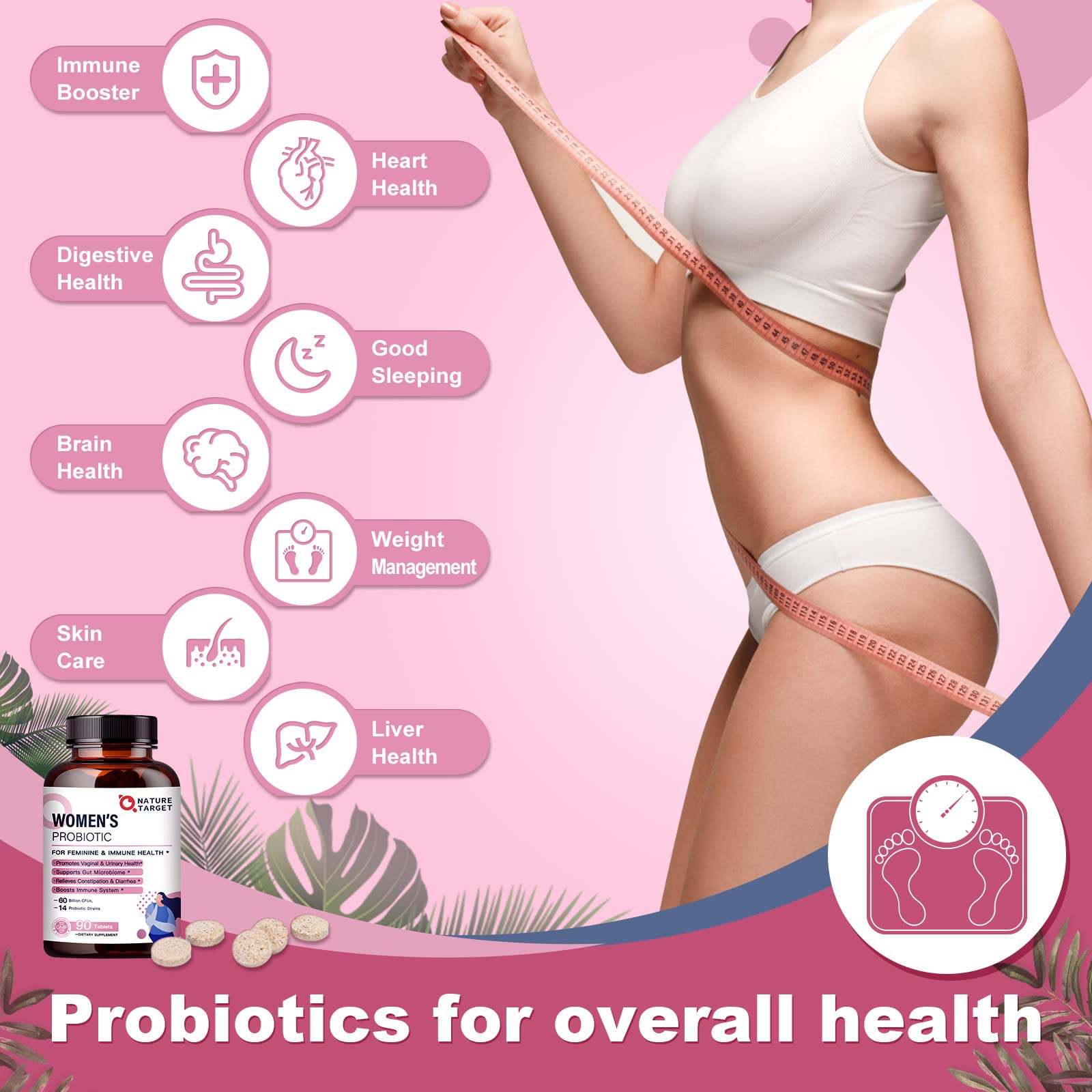 Nature Target Probiotiques pour femmes – canneberge et D-Mannose: soutien urinaire et vaginal.