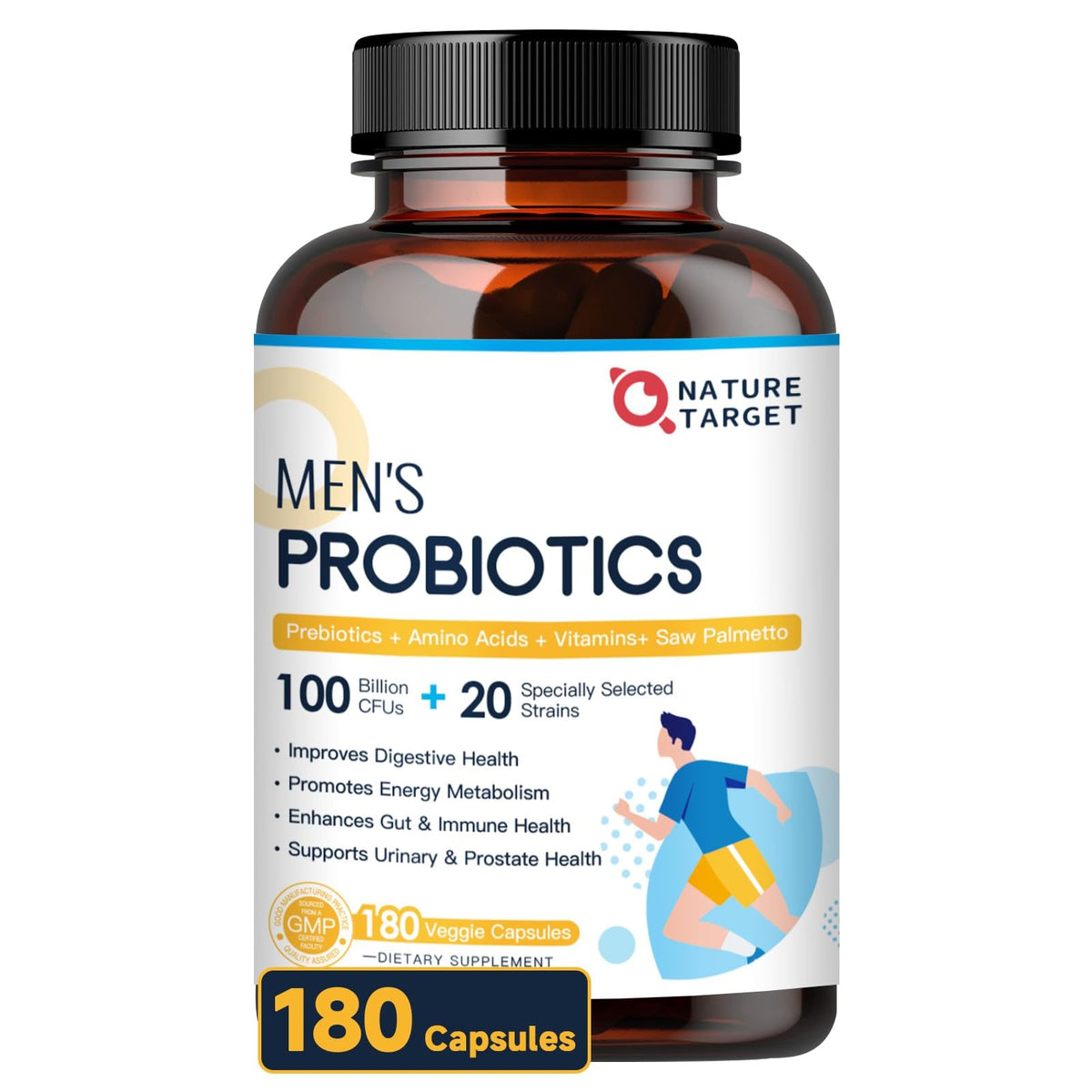 NATURE TARGET Probiotiques pour Hommes – bouteille, soutien possible à la digestion