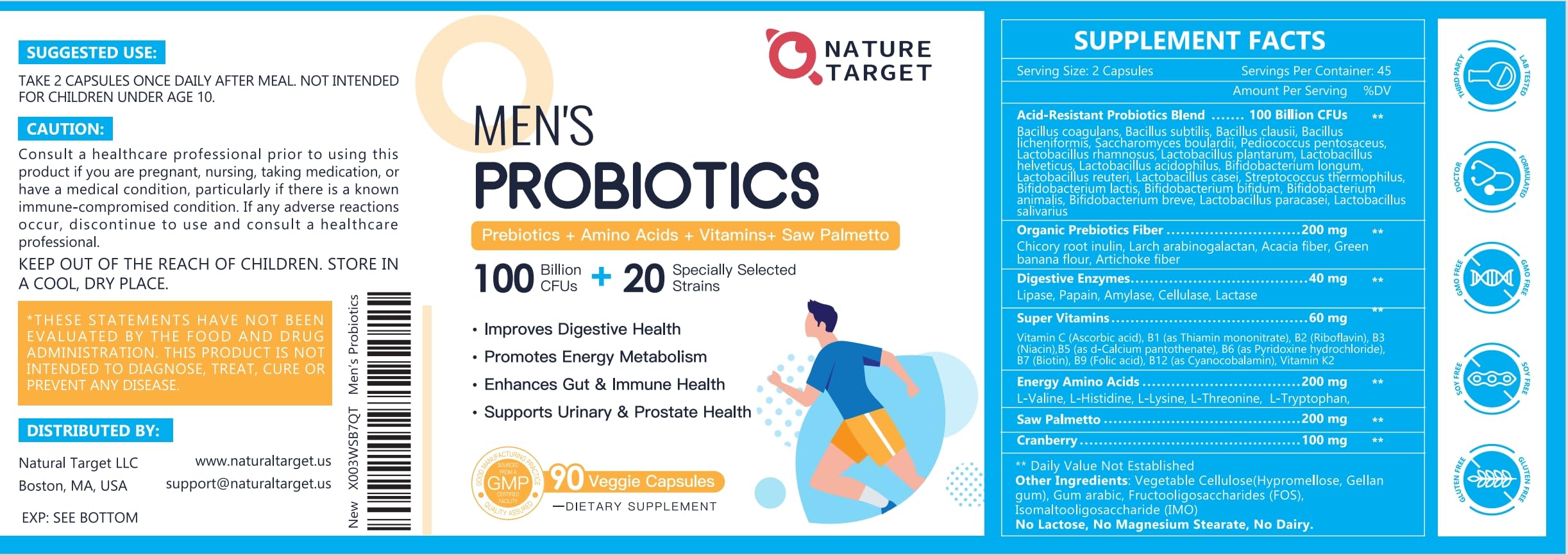 NATURE TARGET Probiotiques — capsules entériques libération retardée pour absorption