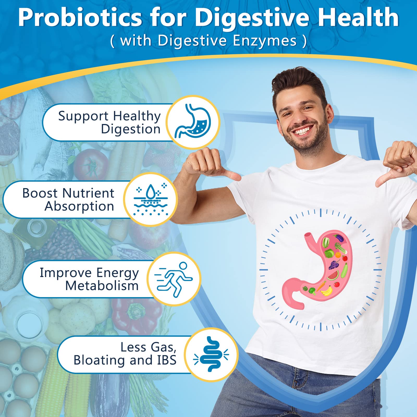 NATURE TARGET Probiotiques — etiquette produit montrant les avantages