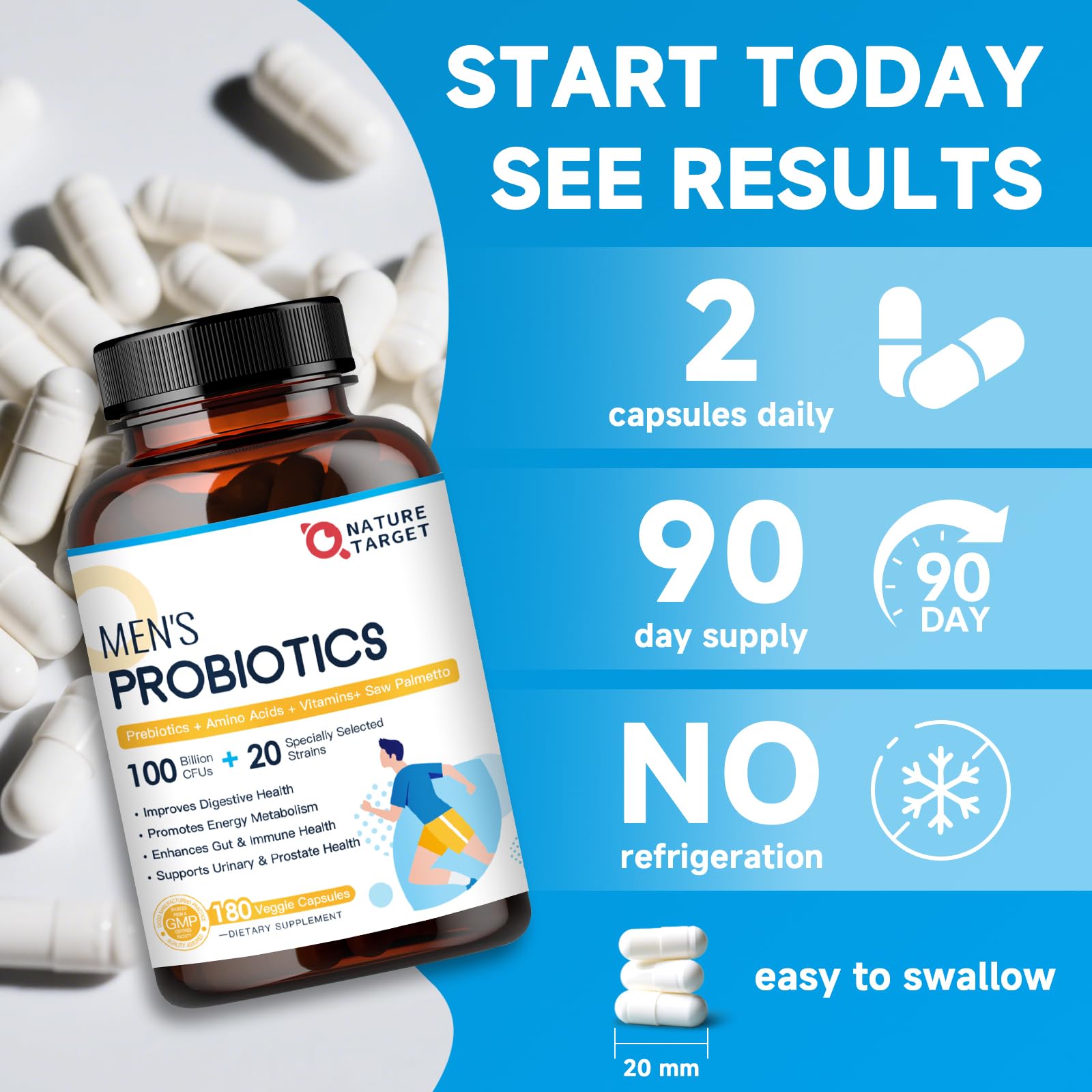 NATURE TARGET Probiotiques pour Hommes – capsules végétales et sans allergènes