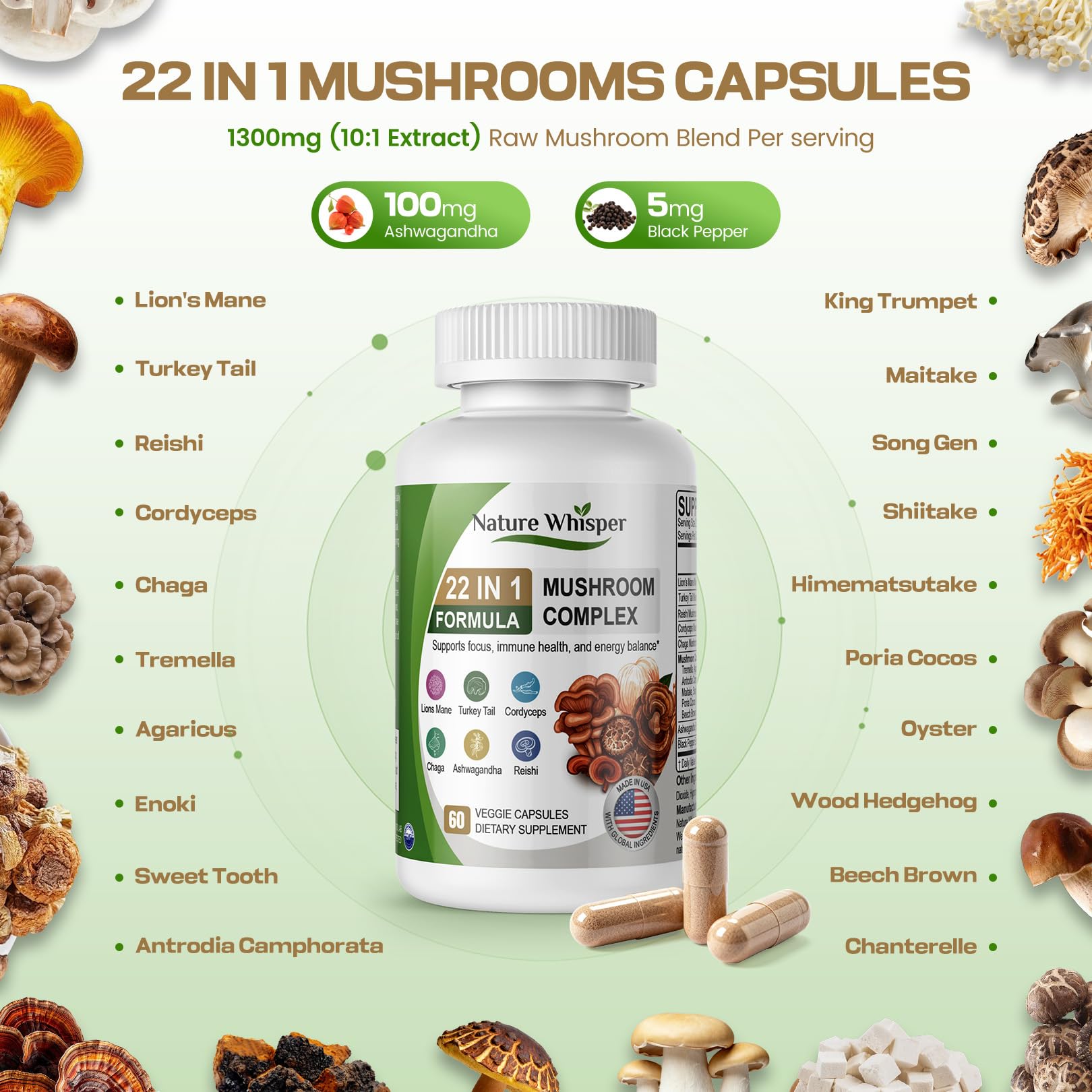 Nature Whisper Cordyceps, capsules: énergie durable et soutien global du bien-être
