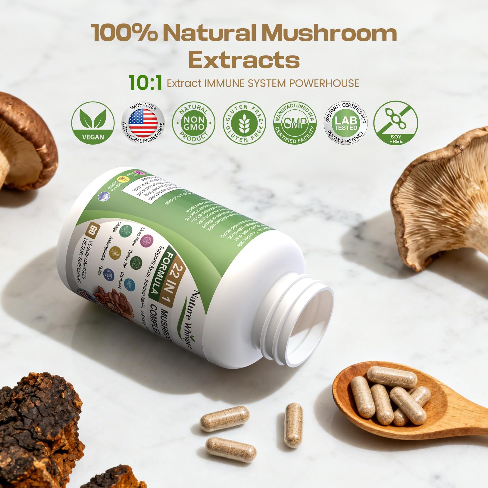 Nature Whisper Shiitake, capsules: goût neutre et soutien diététique possible