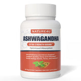 Nature4U Ashwagandha 6000mg – bouteille et capsules pour un soutien d'humeur.