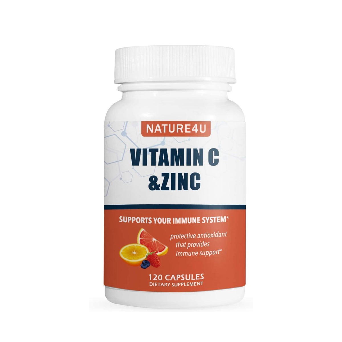 Nature4U Vitamine C 1000 mg en flacon, gélules faciles à avaler pour soutenir l'immunité.