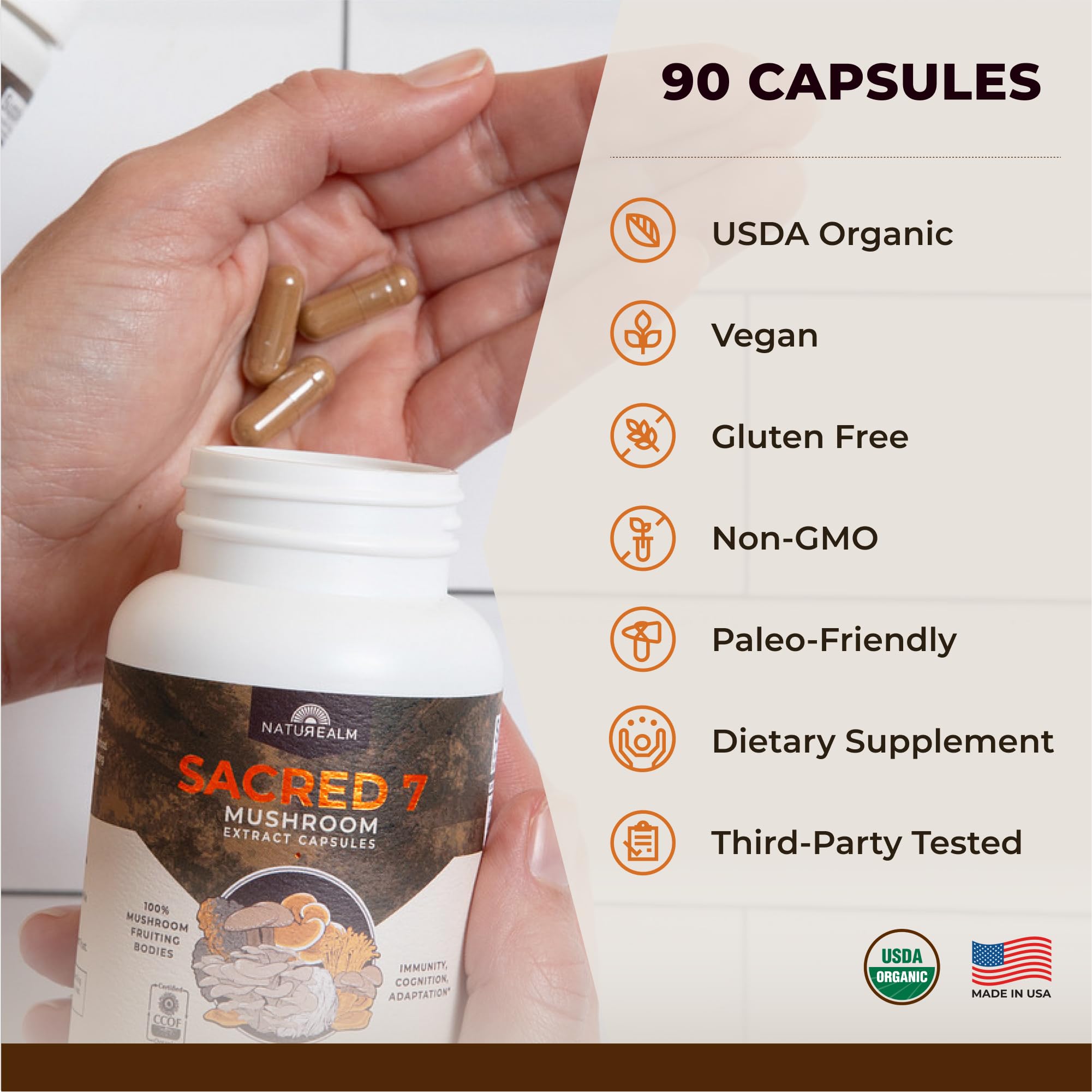 Naturealm Sacred 7 – mise en avant des sept champignons premium pour la vitalité