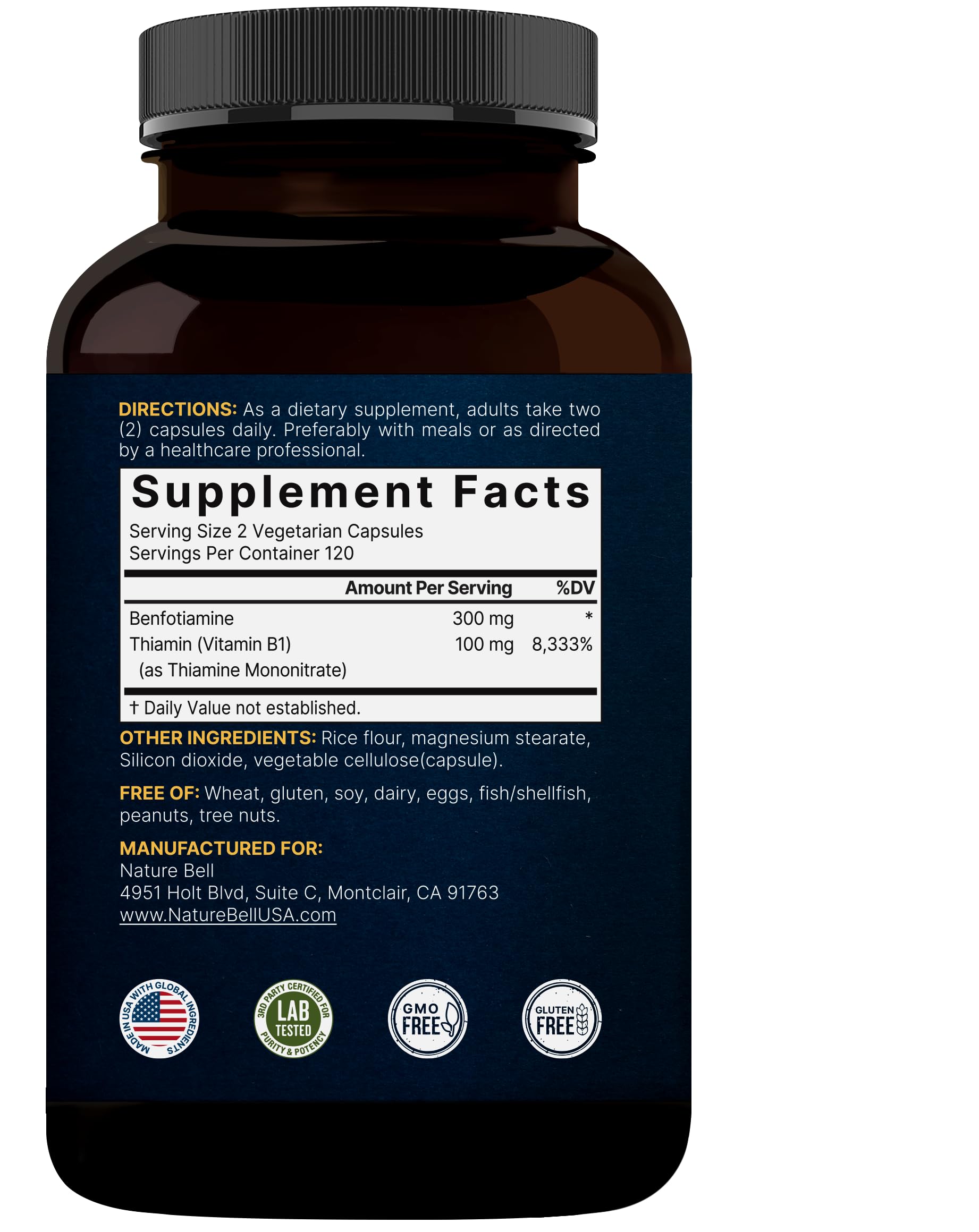 NatureBell Benfotiamine: présentation en rayon adaptée aux régimes végétariens