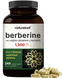 NatureBell Berberine 1500mg en capsules, bouteille pratique, soutien potentiel du niveau de sucre.