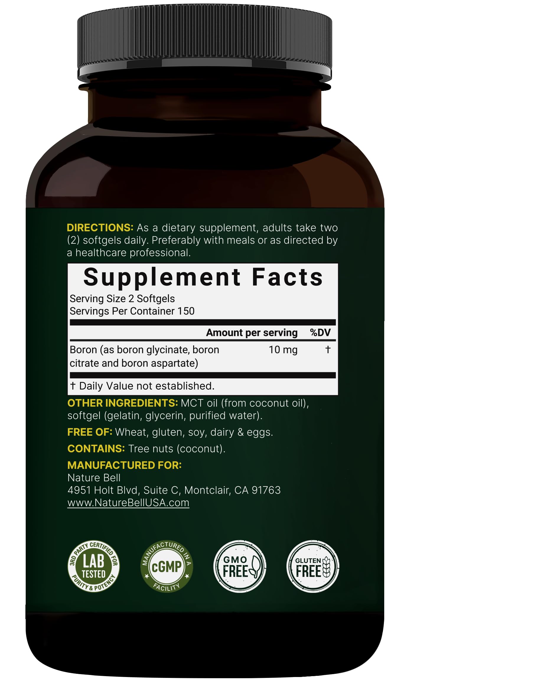 Association calcium-magnésium facilitée par boron et huile MCT.