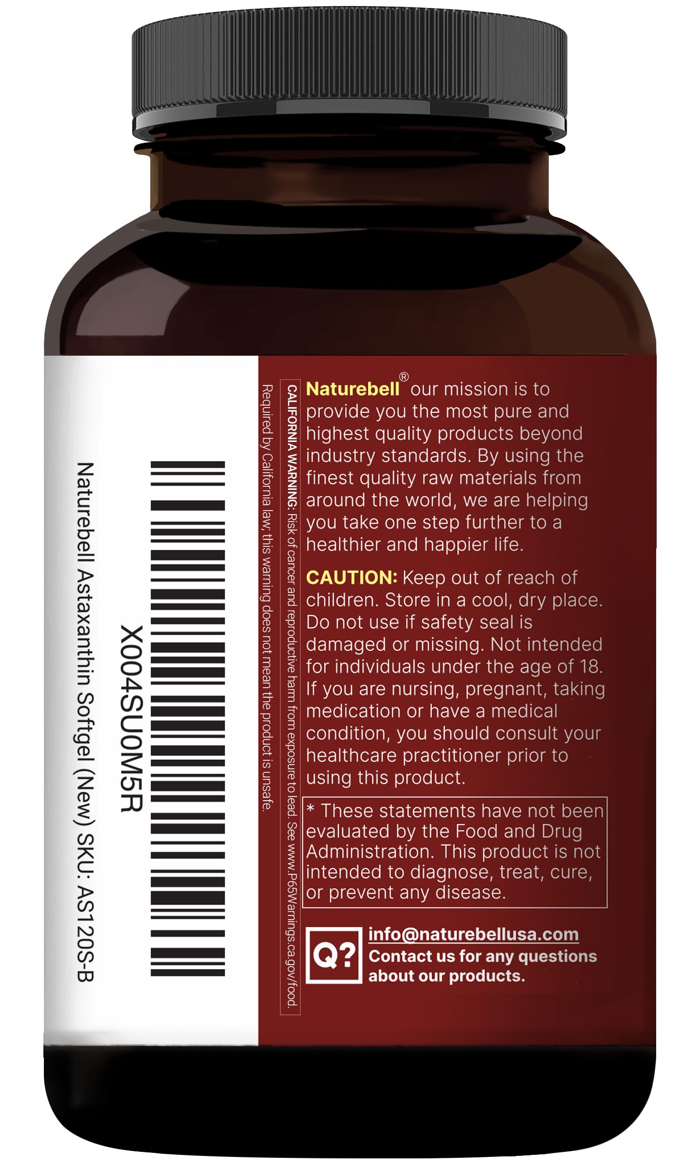 Flacon de 240 gélules pour 120 portions – NatureBell Astaxanthine.