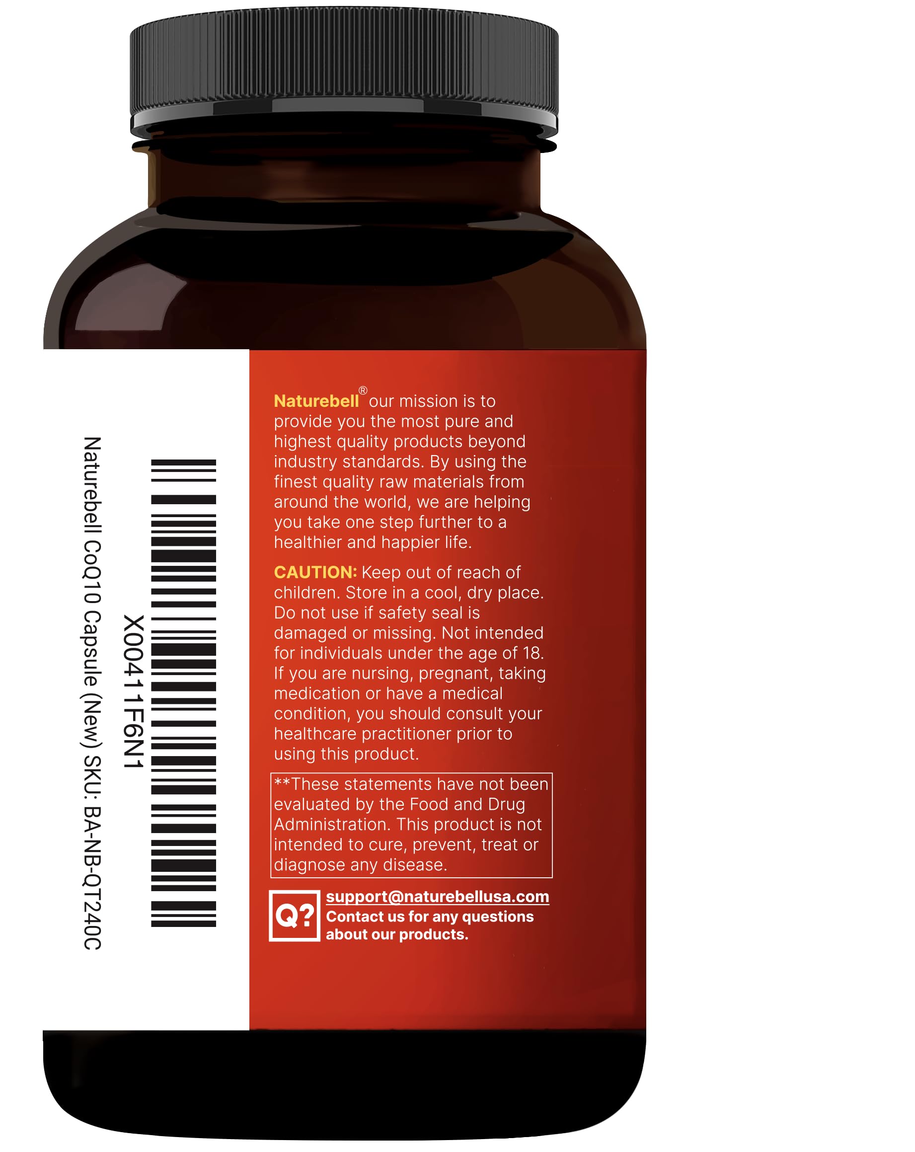 NatureBell CoQ10 300 mg – tableau nutritionnel clair sur l'emballage.