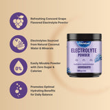 NatureBell Électrolytes, verre prêt avec glaçons et saveur raisin concord.