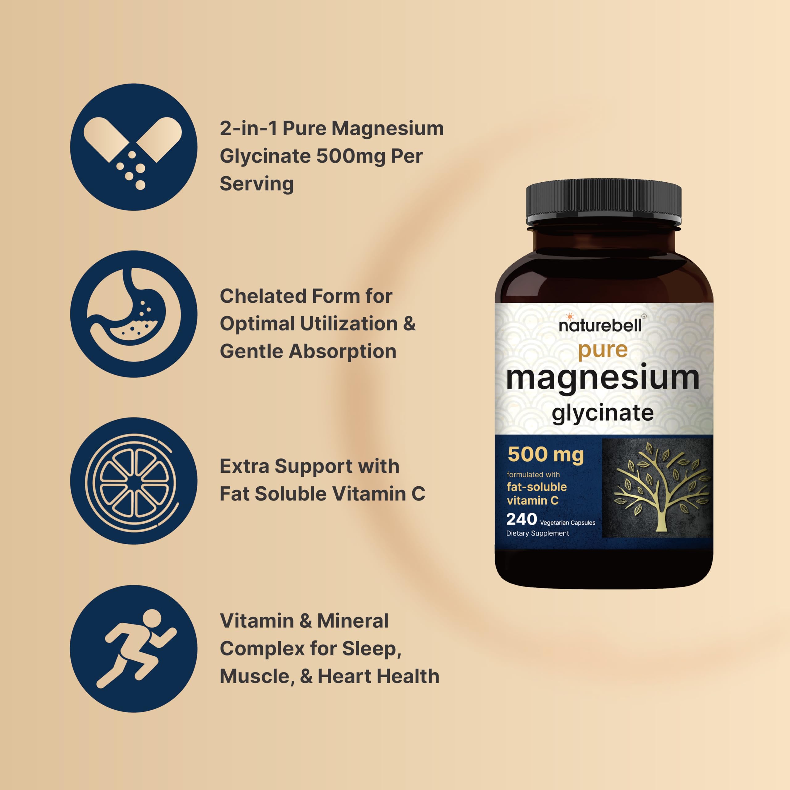 NatureBell magnésium glycinate – étiquette claire, ingrédients sans additifs.
