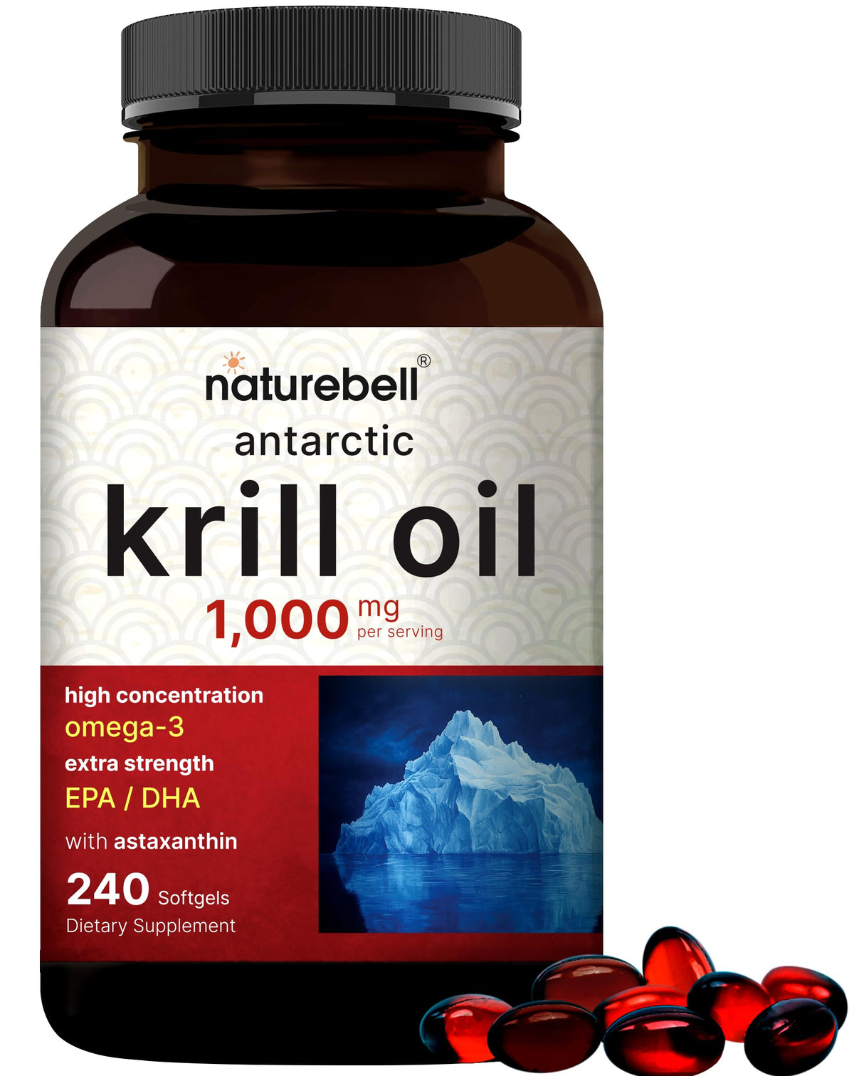 NatureBell huile krill antarctique en bouteille pour l’apport en oméga-3.