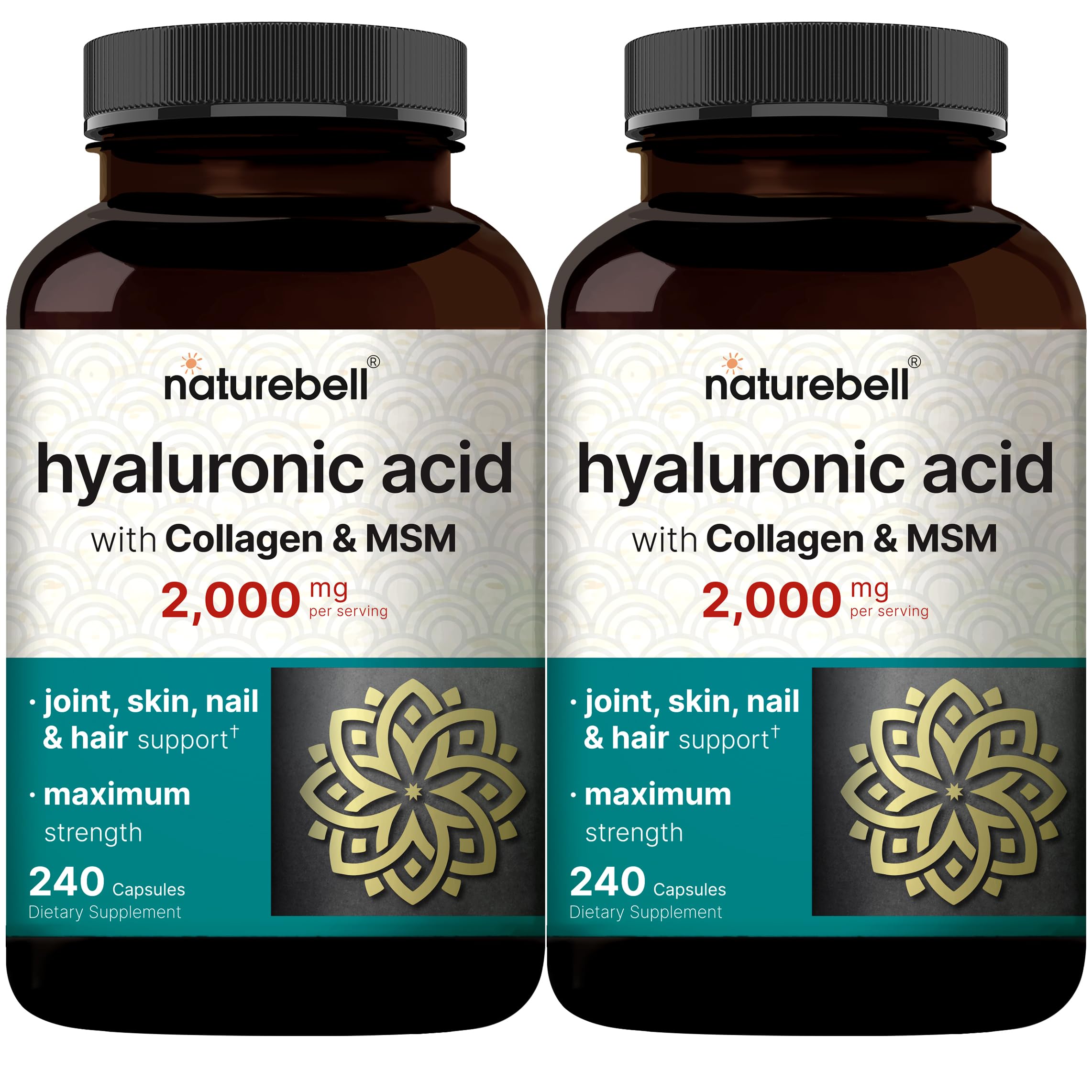 NatureBell Hyaluronique 2-pack: bouteilles visibles pour hydratation de la peau et souplesse.
