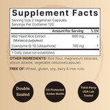 NatureBell levure rouge CoQ10 capsules - étiquette: double action antioxydante possible.