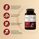 NatureBell levure rouge CoQ10 capsules - prise quotidienne: soutien énergétique et bien-être cérébral.
