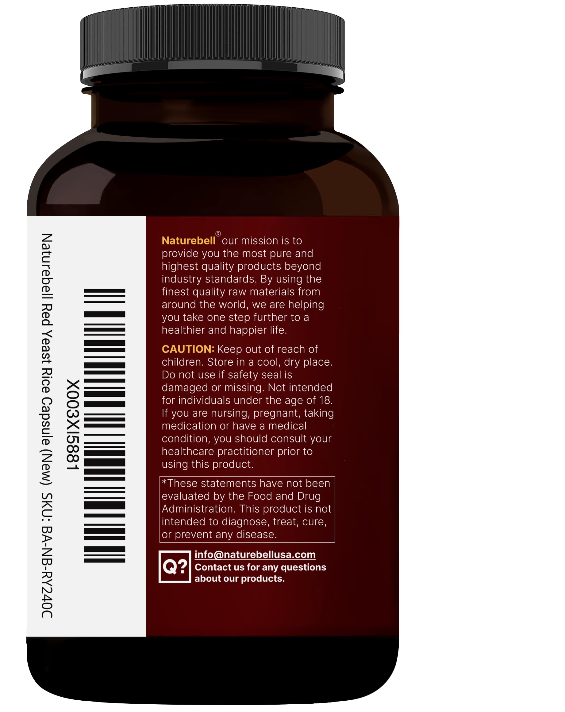 NatureBell levure rouge CoQ10 capsules - utilisation pratique: gélules faciles à avaler.