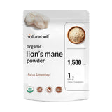 NatureBell Lions Mane Poudre : bouteille sur plan de travail, soutien potentiel à la concentration