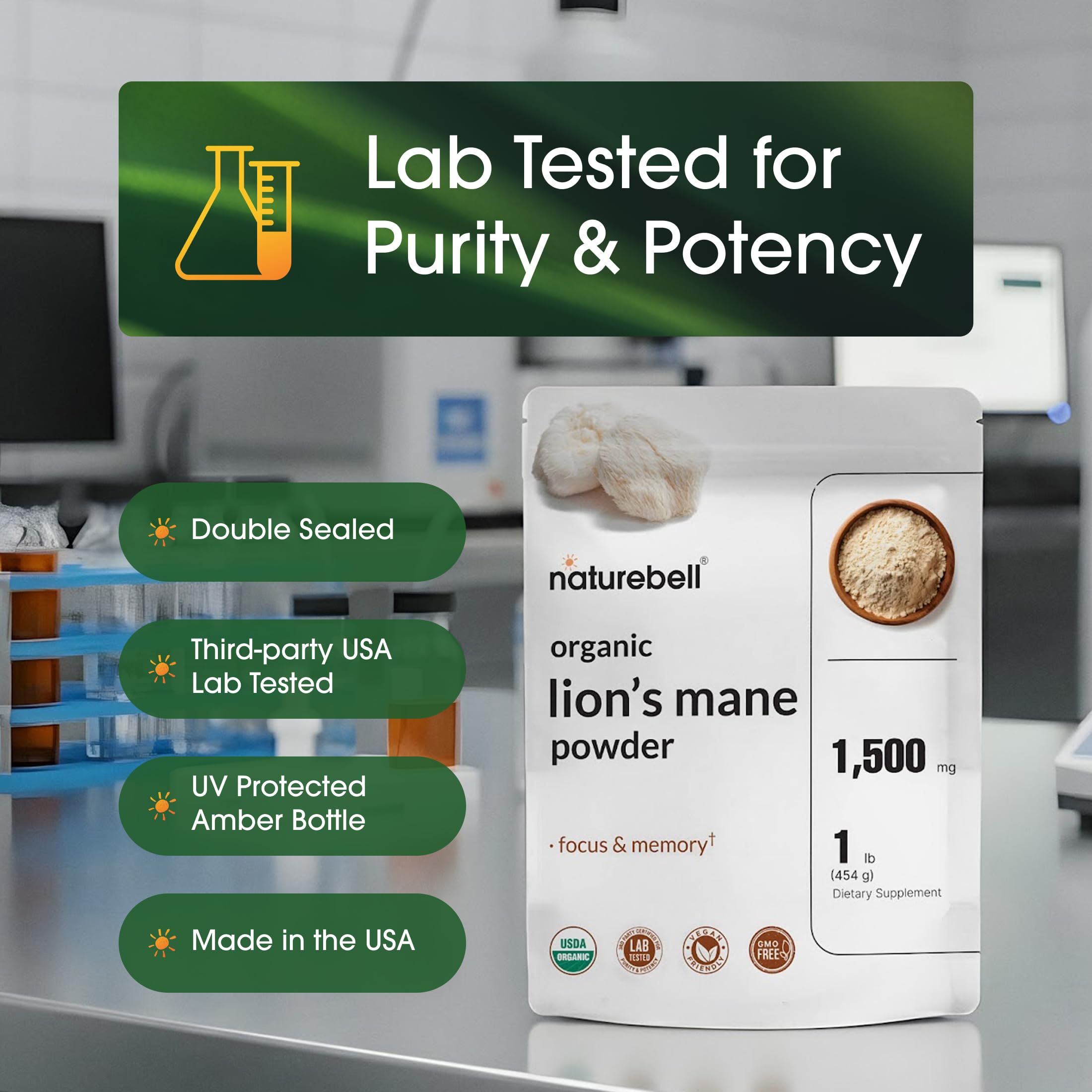 NatureBell Lions Mane Poudre : verre d’eau et préparation rapide dans la routine