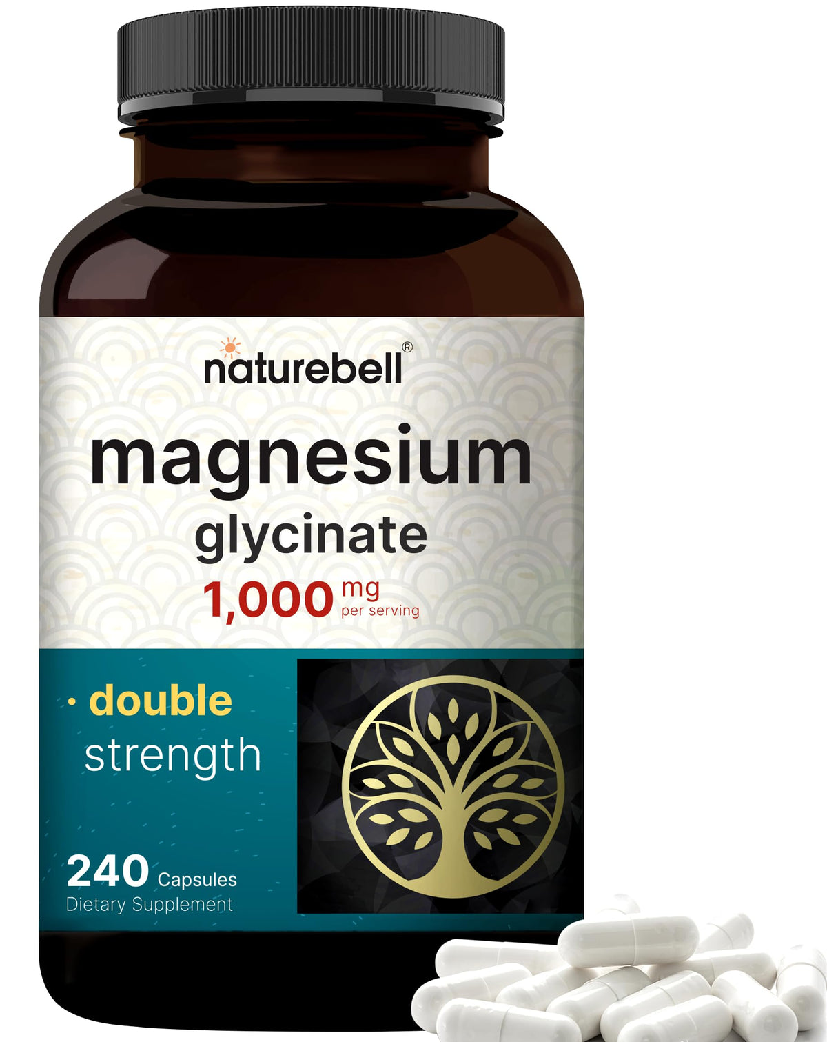 NatureBell Magnésium Glycinate 1000 mg – bouteille, soutien musculaire quotidien