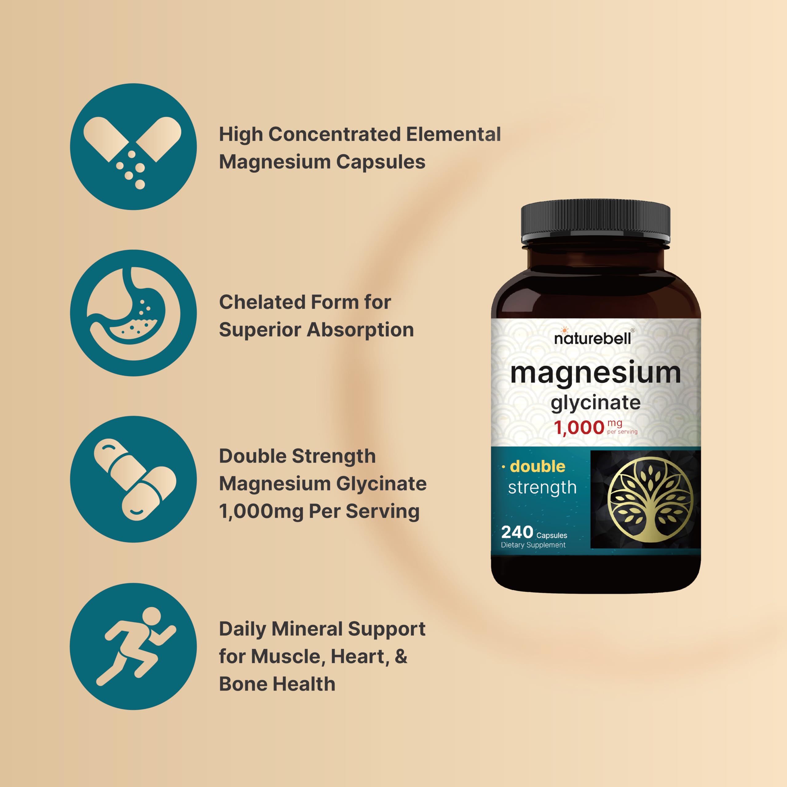 NatureBell Magnésium Glycinate 1000 mg – etiquette claire et traçabilité garantie