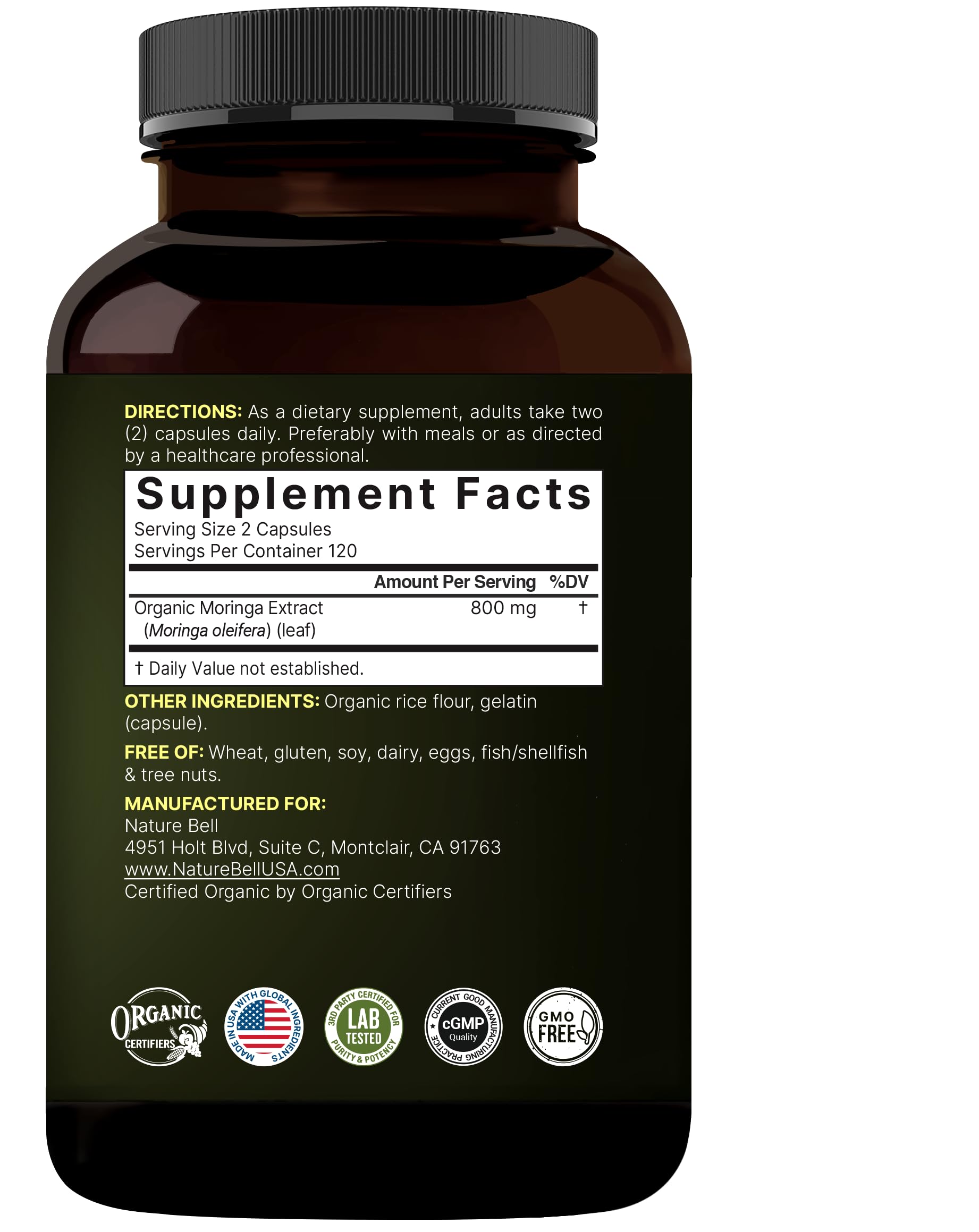 NatureBell Moringa table nutritionnelle — vitamines et mine9raux essentiels.
