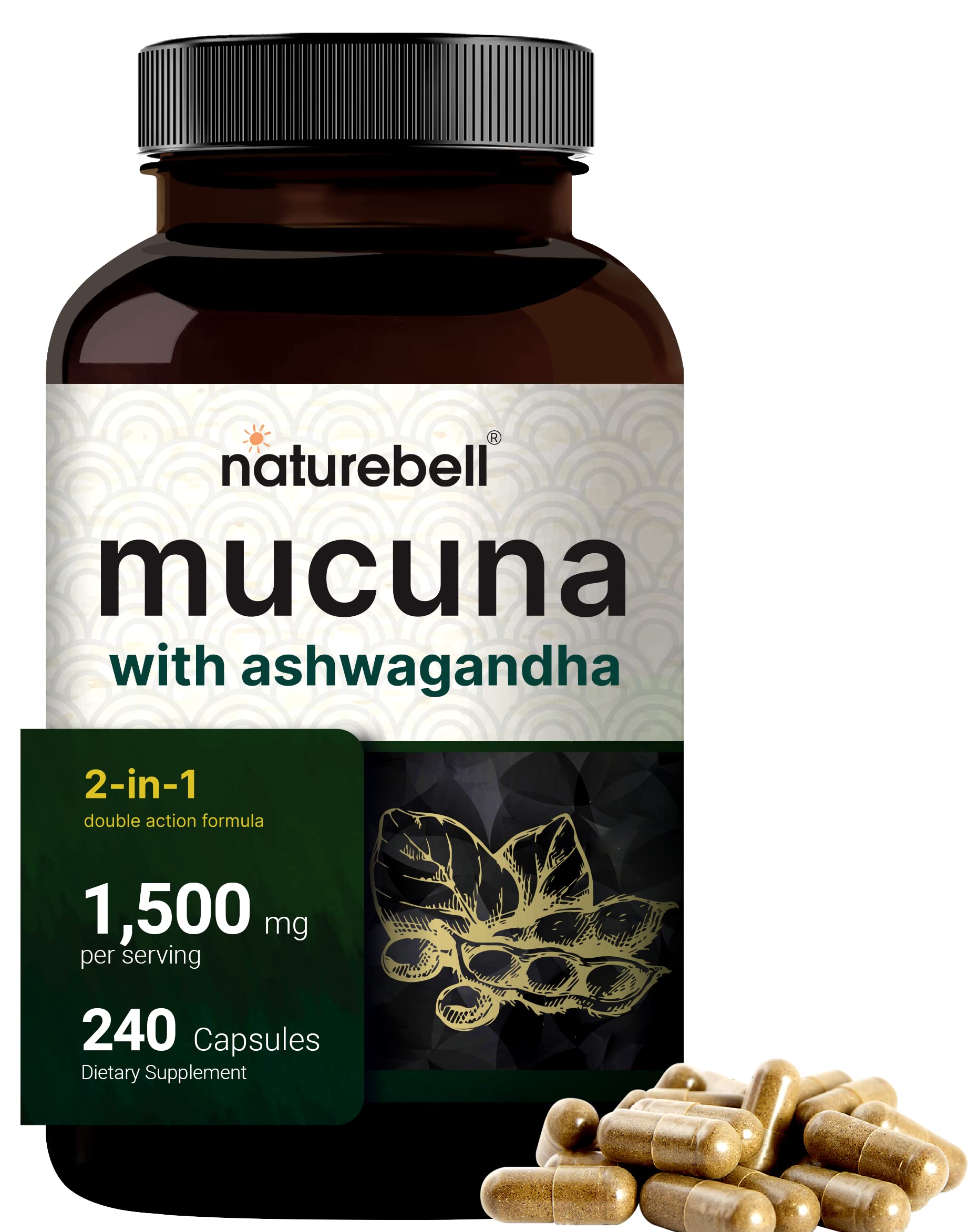 NatureBell Mucuna Pruriens, capsules, 1500 mg, ensemble puissant pour la détente quotidienne