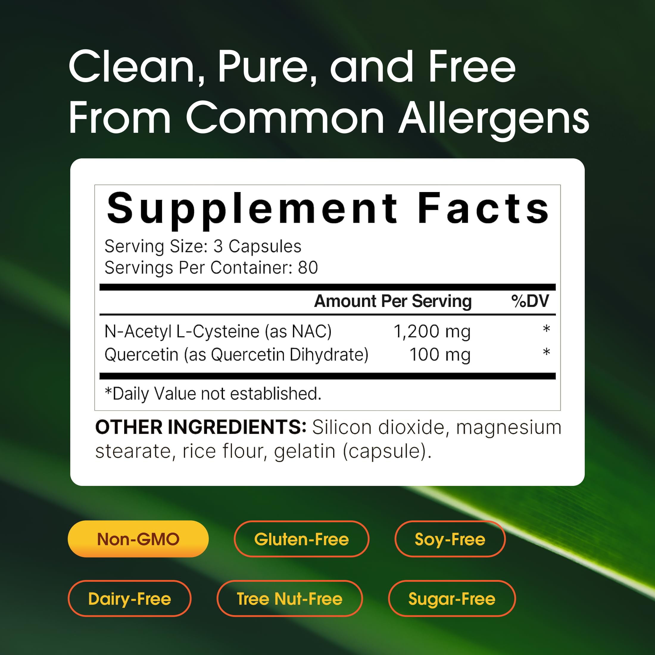 NatureBell NAC Quercetin — flacon et dose journalière, soutien cellule et énergie.