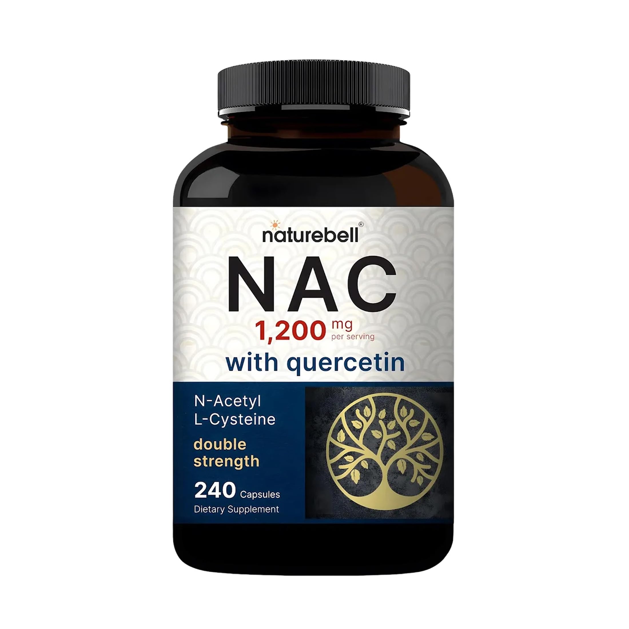 NatureBell NAC Quercetin — bouteille claire, soutien antioxydant et énergie au quotidien.