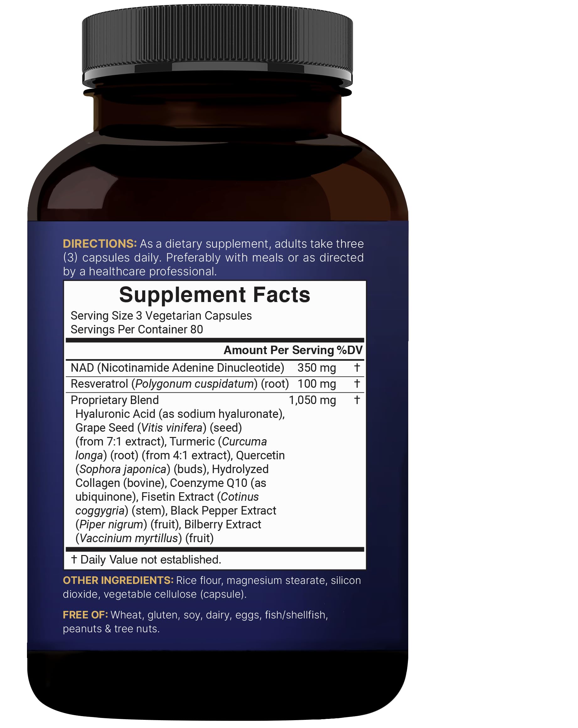 NatureBell NAD+ Complex – Gelules sans gluten et allergènes majeurs.