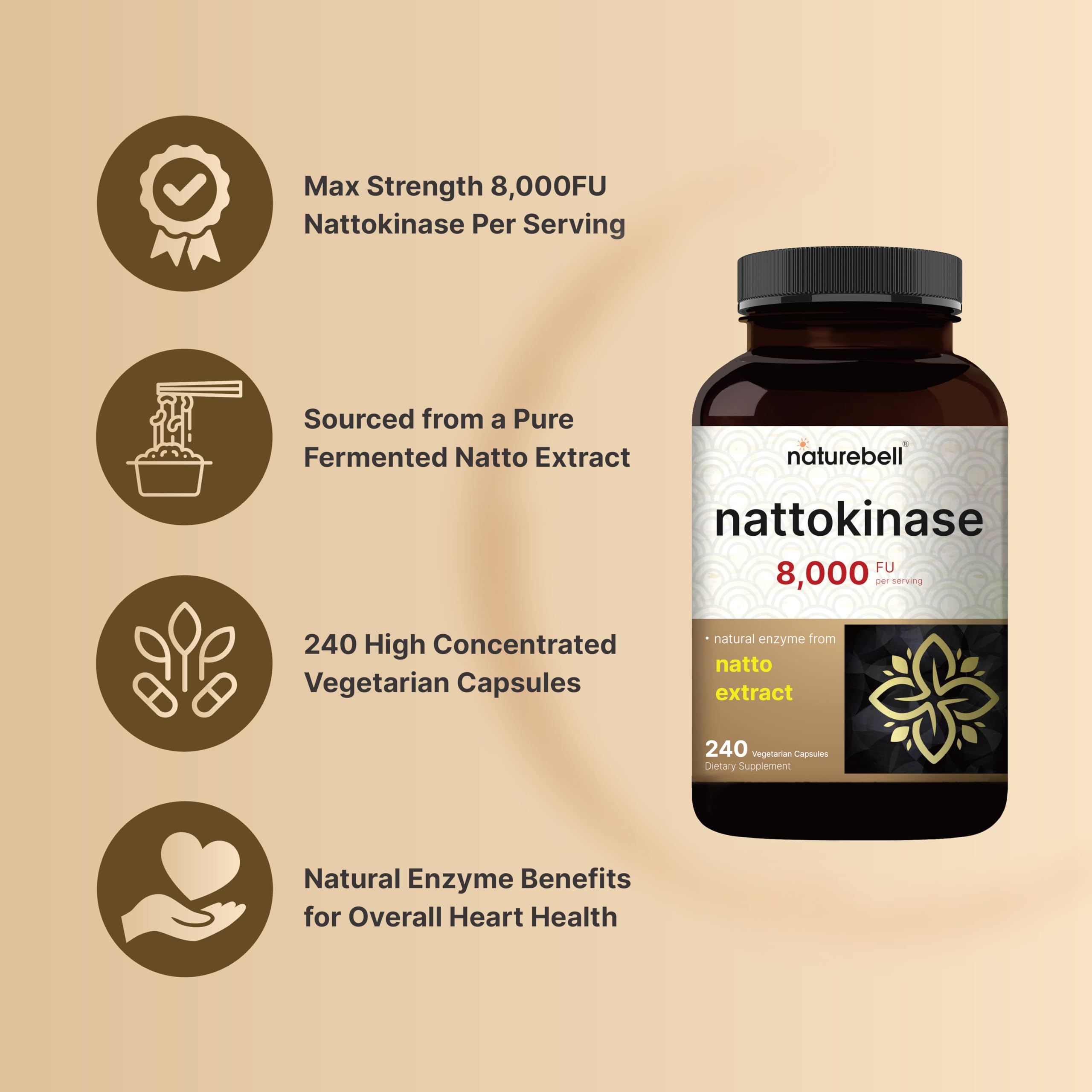 NatureBell Nattokinase – etiquette sur l emballage affichant les 8000 FU par portion.