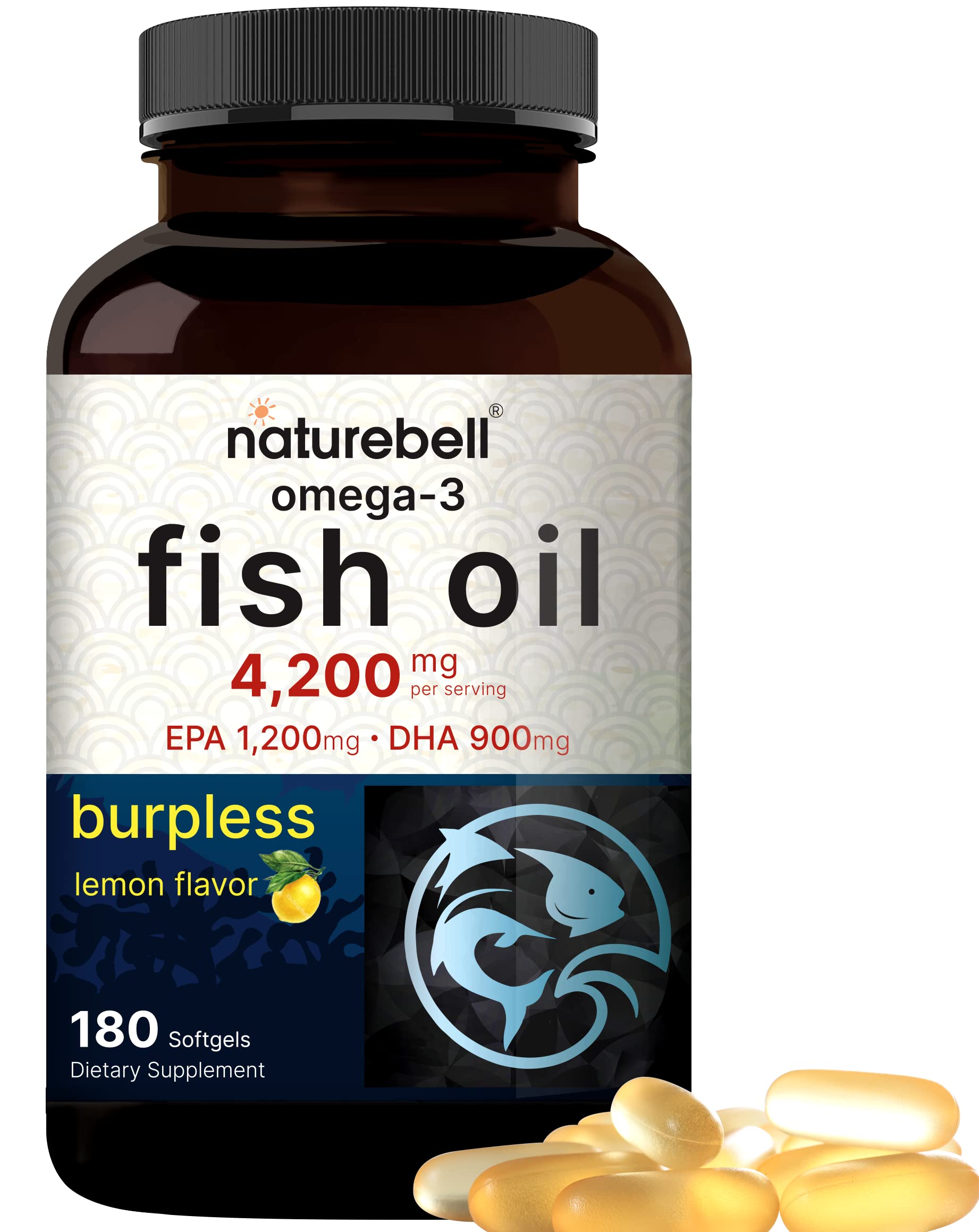 NatureBell Omega3 bouteille softgels citron, apport quotidien en oméga-3 sans arrière-goût.