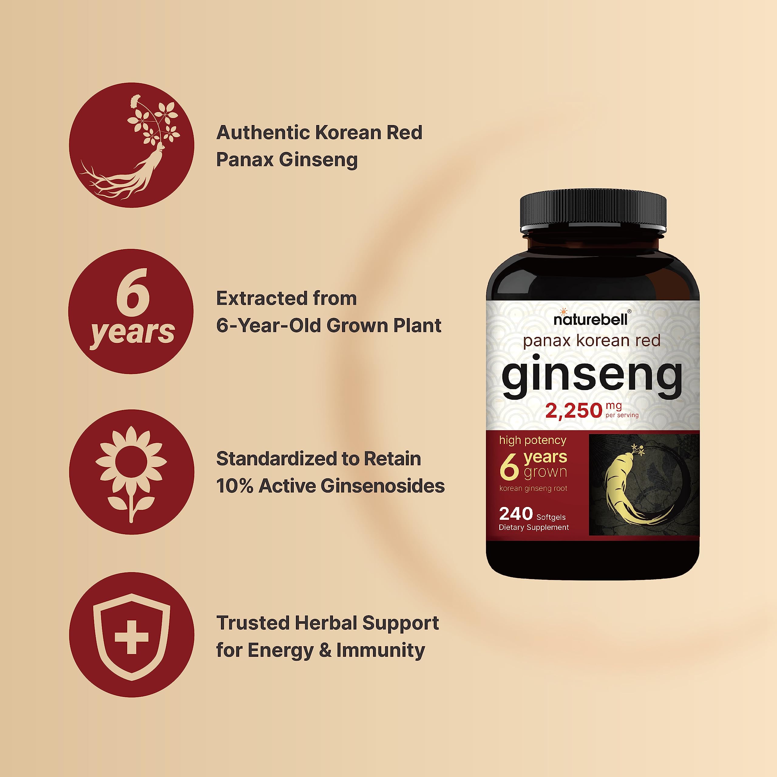 NatureBell Panax ginseng coréen rouge – étiquette détaillant dosage et ingrédients.