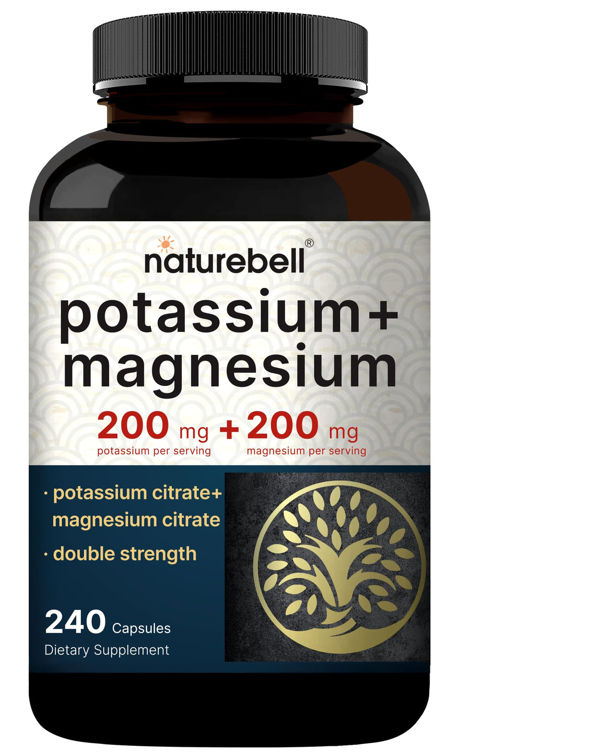 NatureBell potassium magnésium: bouteille d'électrolytes avec capsules faciles à avaler pour l'hydratation