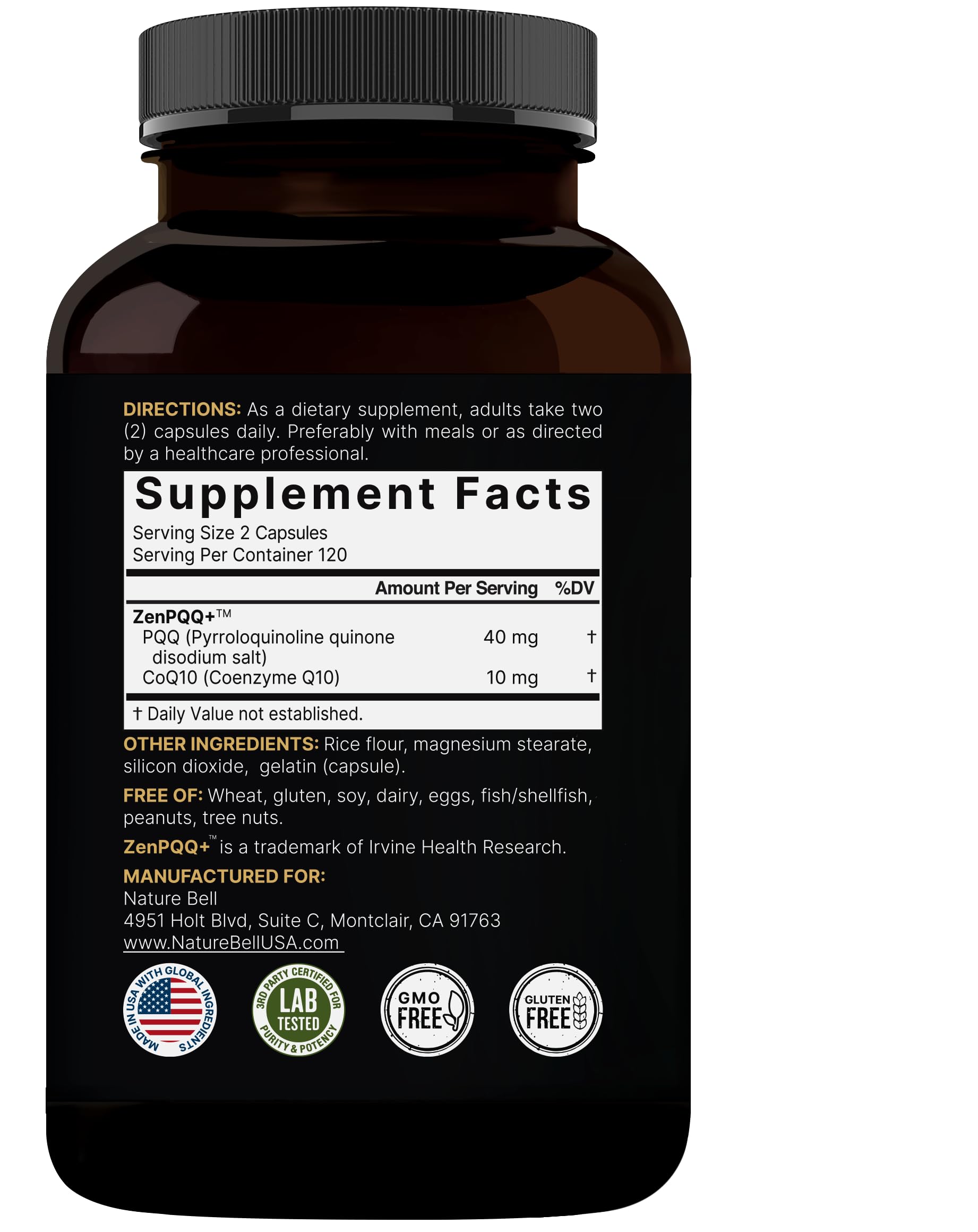 NatureBell PQQ avec CoQ10 – capsules testées par un laboratoire indépendant