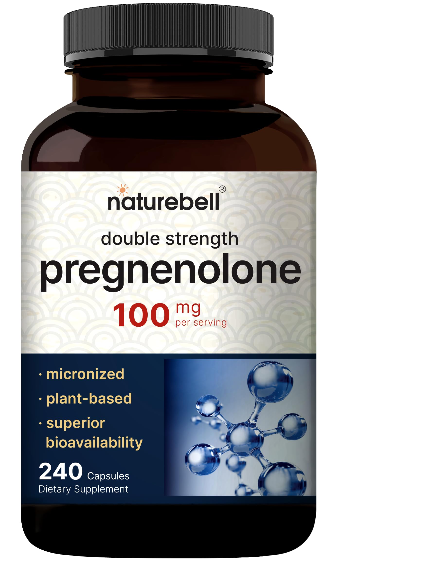 NatureBell Prégnénolone 100 mg – bouteille pratique pour dosage quotidien.