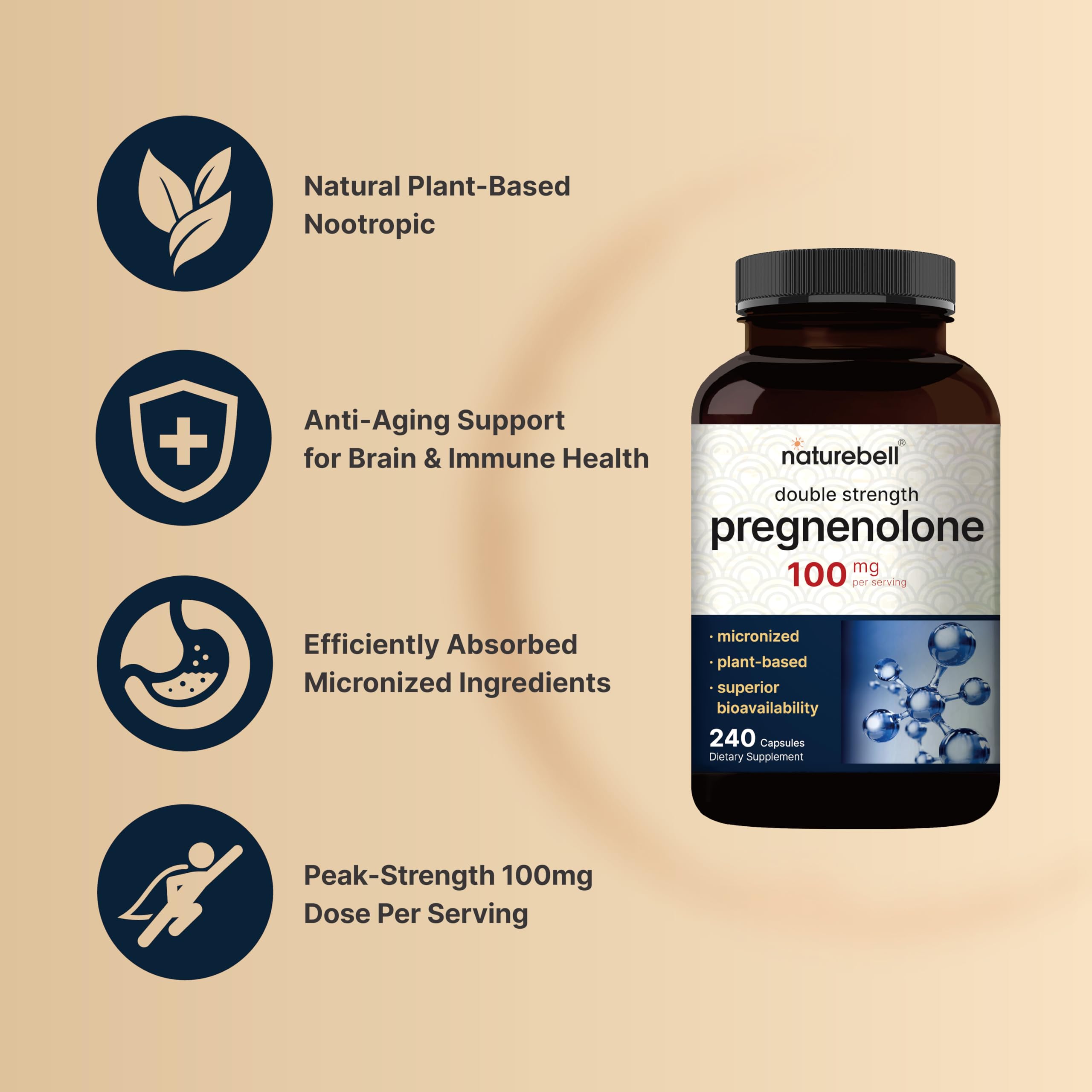 Étiquette NatureBell Prégnolone – informations claires pour suivre le dosage.